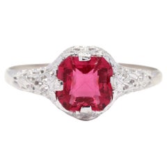 Retro Created Ruby Filigree Ring, 10K White Gold, Red Ruby Ring, Vintage Engag