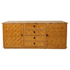 Vintage Credenza Coastal Dresser in Bamboo and Rattan Parquets, Italy 1970s 