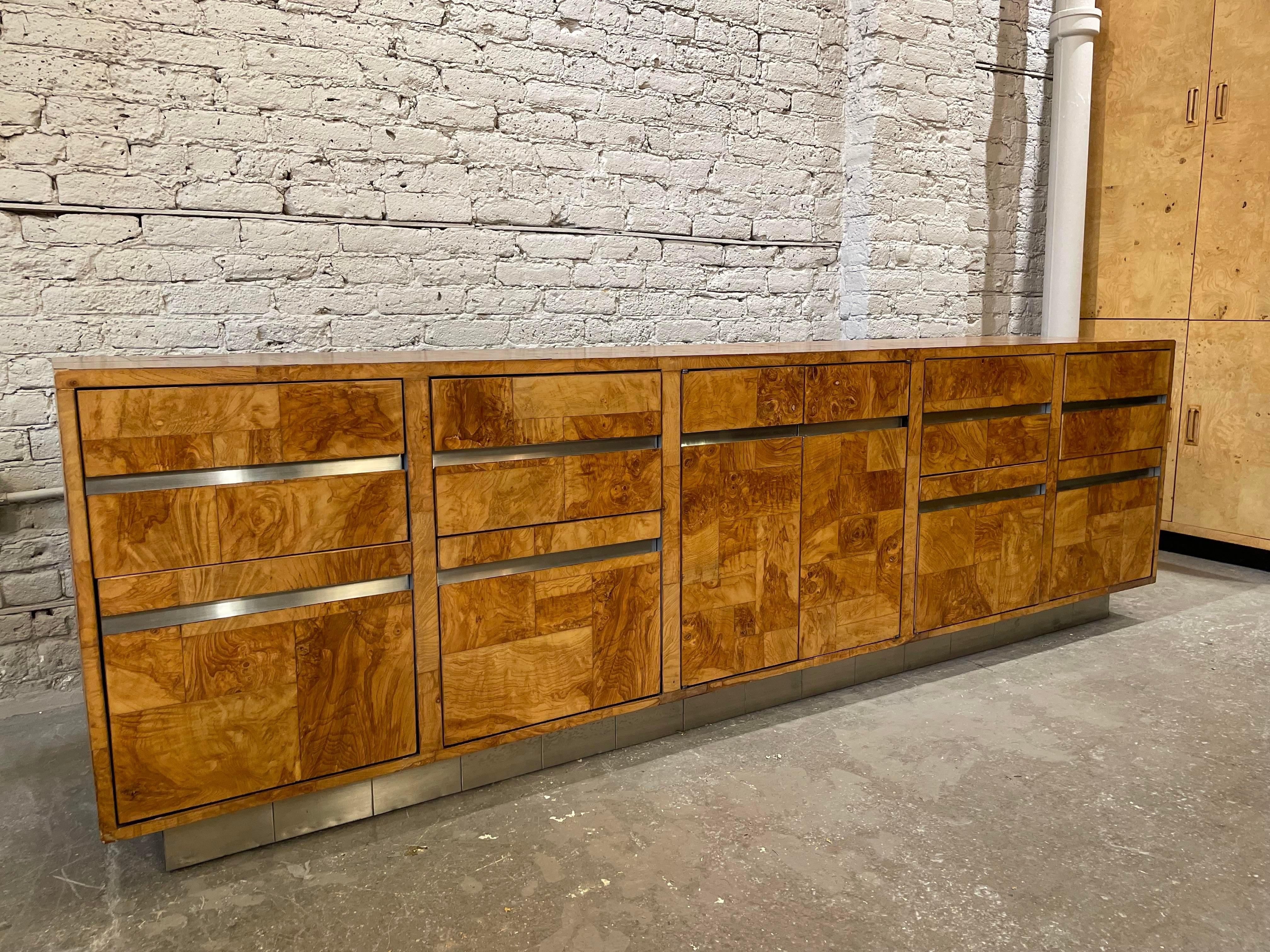 Okay this is just too good. Amazing scale at 8’ long, this can be used as a credenza, dresser, office storage, or just something pretty to look at it. It’s aged so well.

Note - there are no lables or tags but it is believed to be by Milo