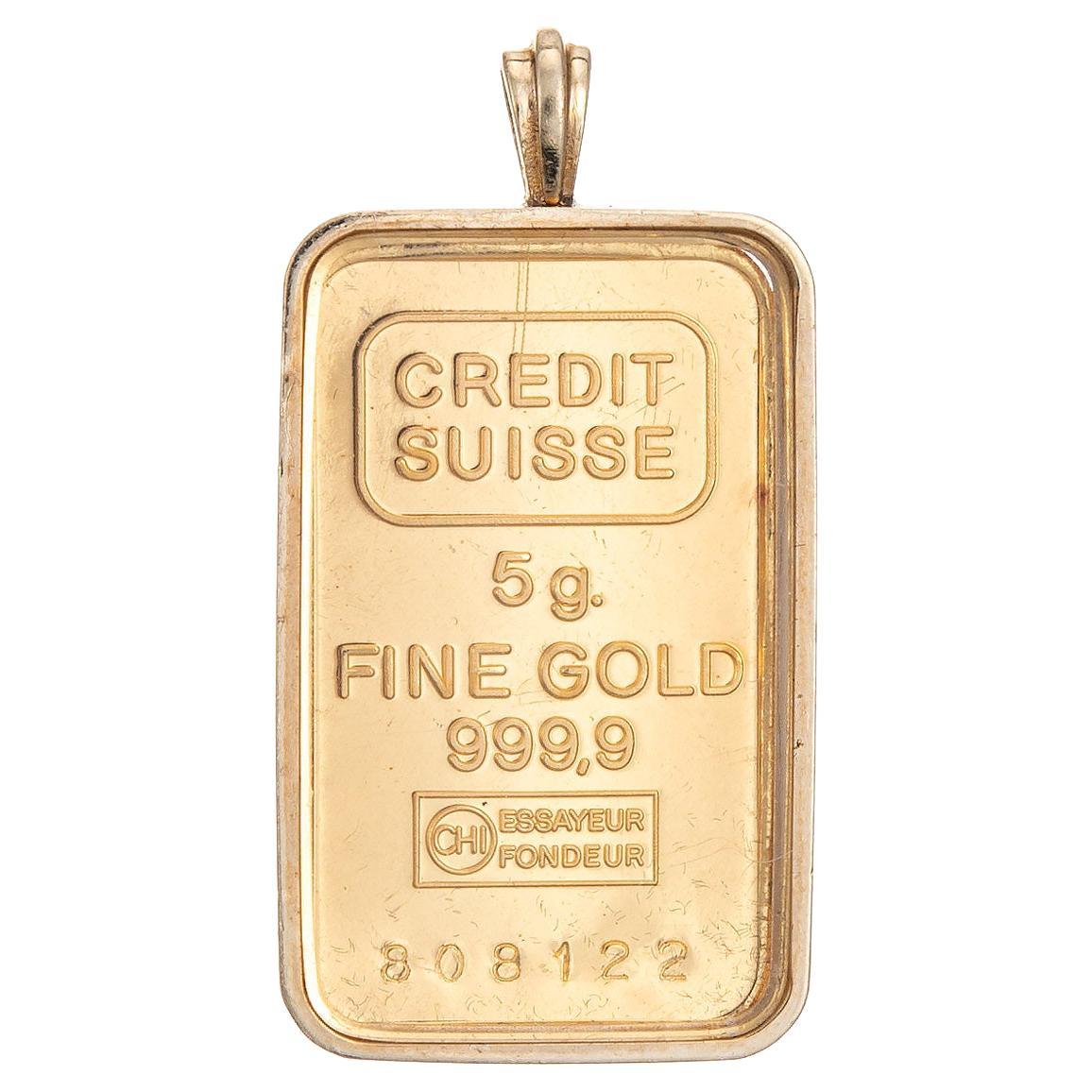 Vintage Credit Suisse Pendant 5g 24k Yellow Gold 9999 Fine Charm Ingot