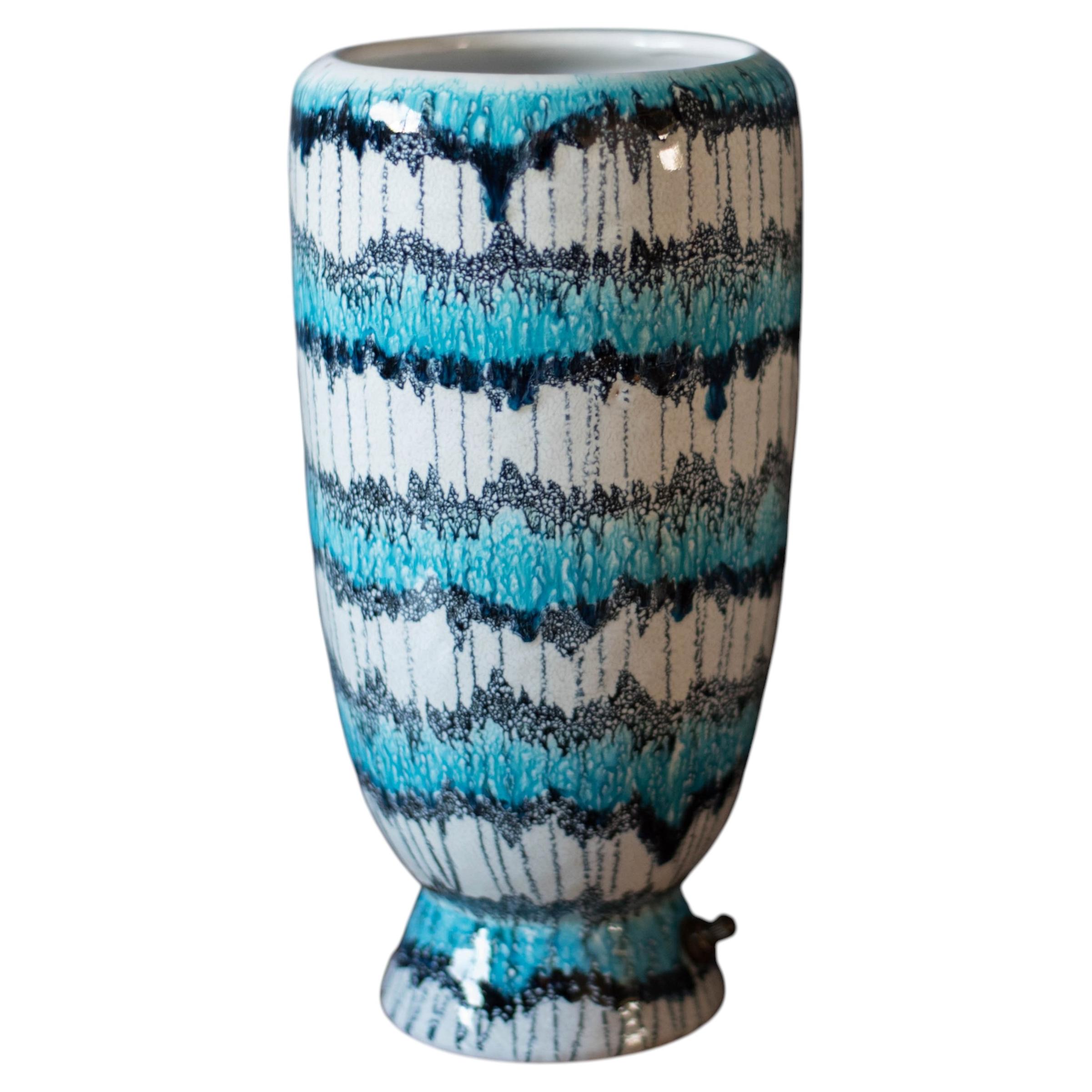 Vintage Crelsca Blue Vase Pottery Stoneware Ceramic Table Lamp