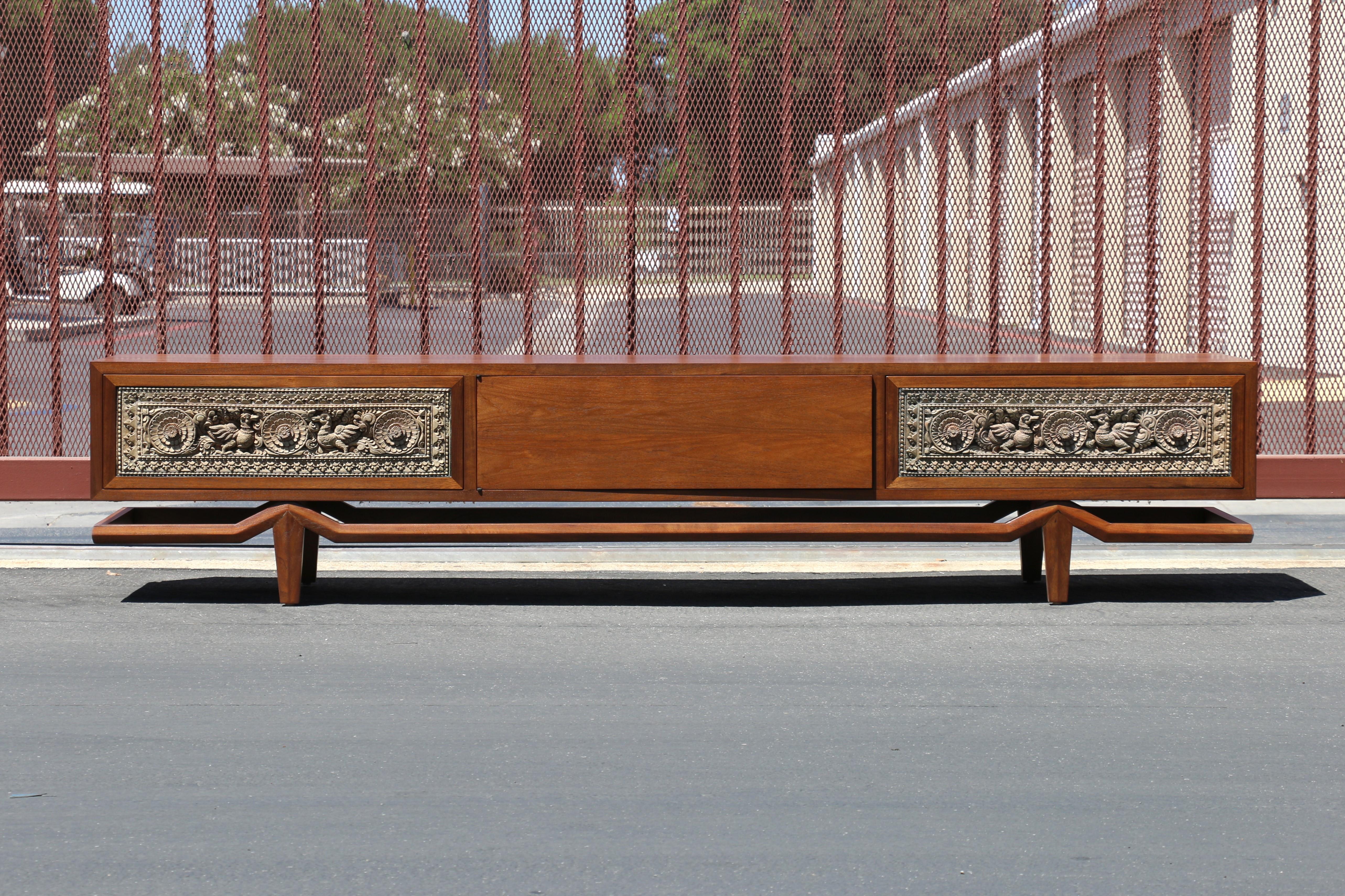 Mid-Century Modern Vintage Crendenza With Asian Carving by Maurice Bailey for Monteverdi Young