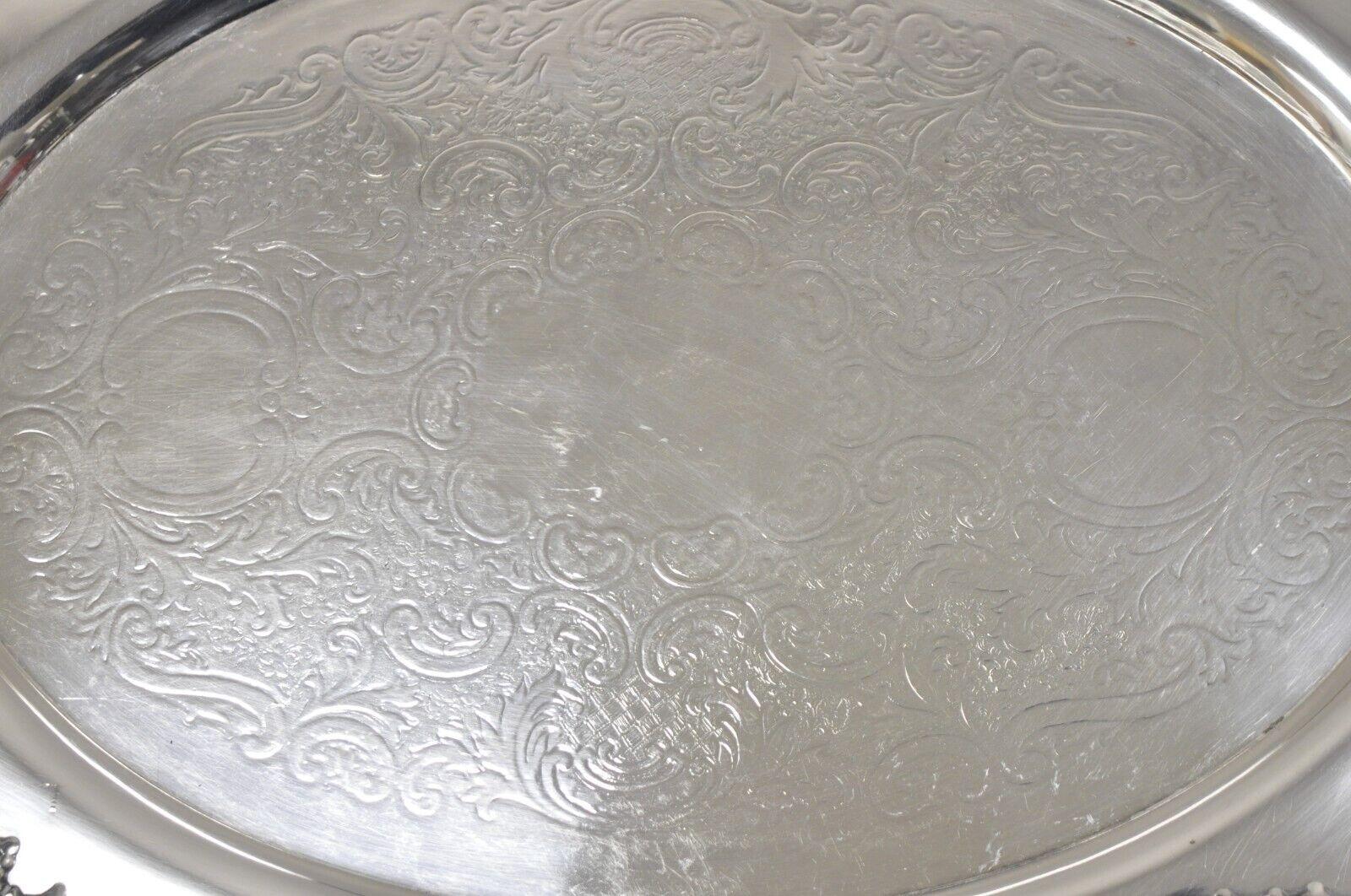 Vintage Crescent 1082 Victorian Style Silver Plated Oval Serving Platter Tray For Sale 1