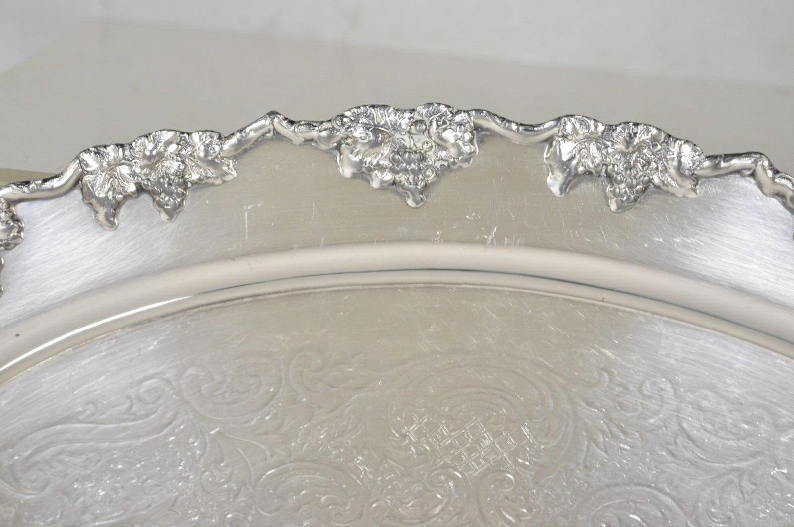 Vintage Crescent 1082 Victorian Style Silver Plated Oval Serving Platter Tray For Sale 2