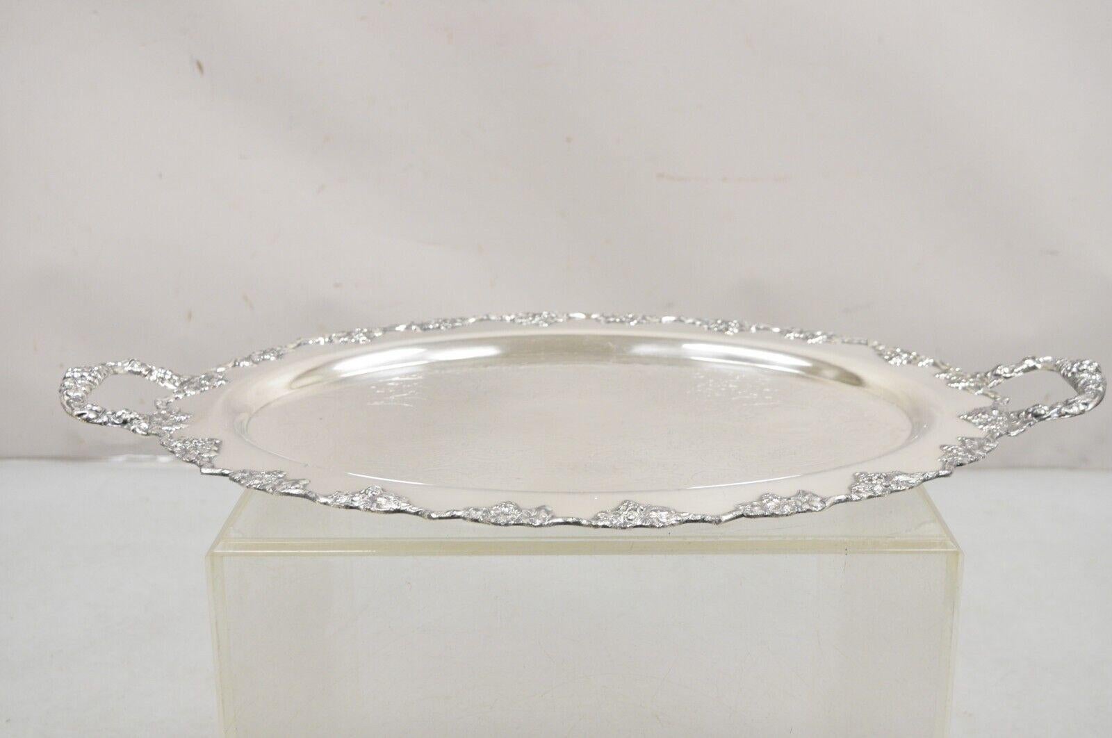 Vintage Crescent 1082 Victorian Style Silver Plated Oval Serving Platter Tray For Sale 5