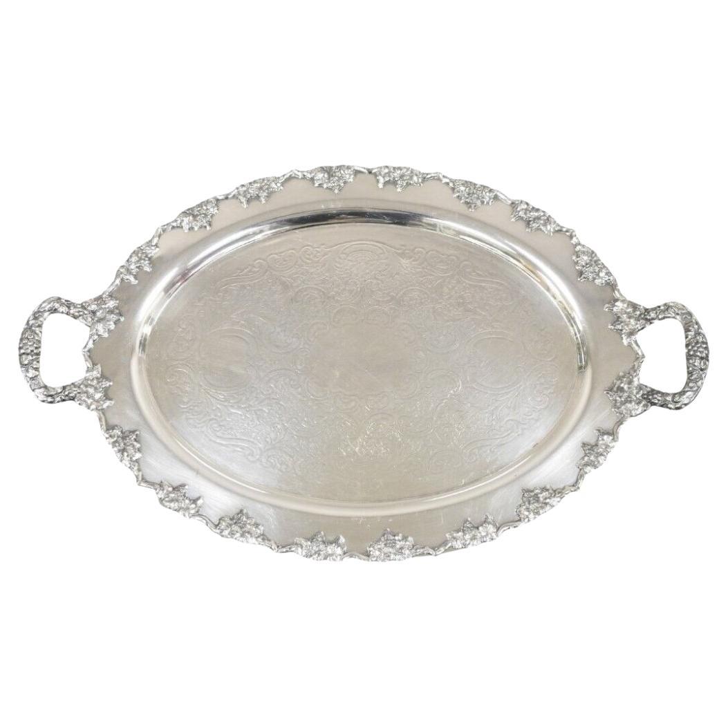 Vintage Crescent 1082 Victorian Style Silver Plated Oval Serving Platter Tray For Sale