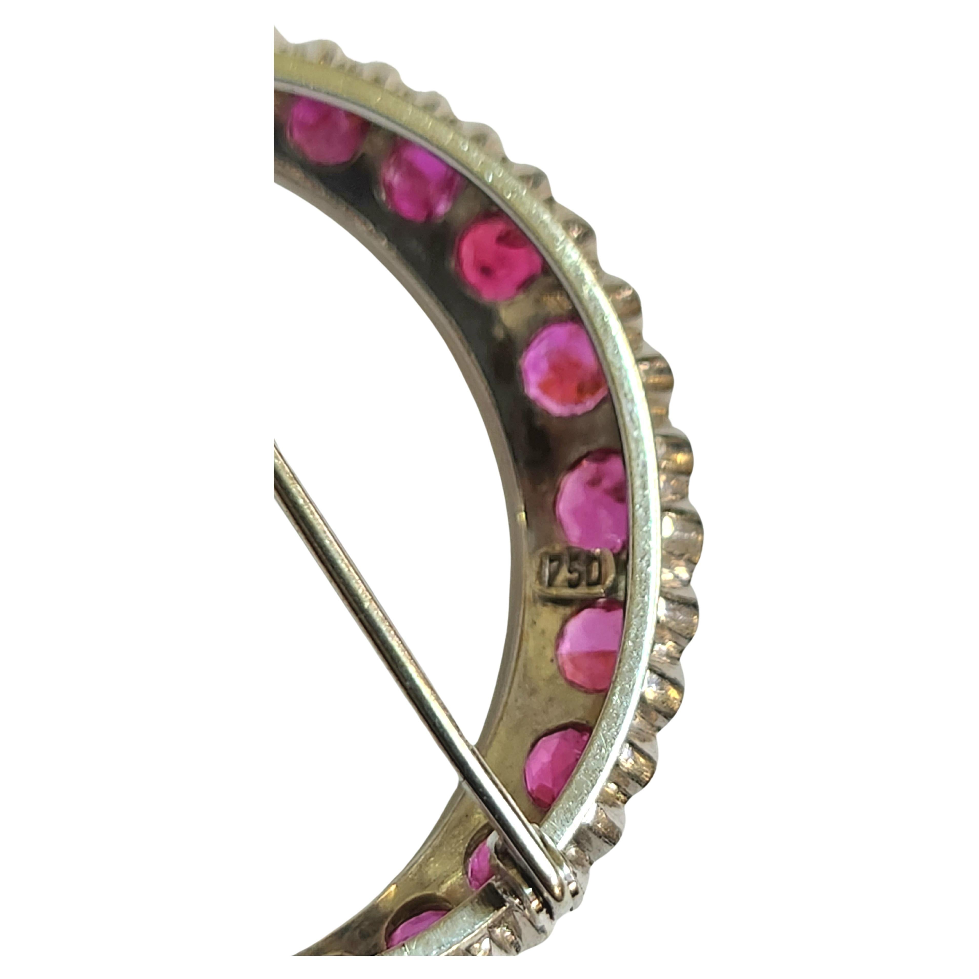 Women's Vintage Crescent 2 Carats Ruby White Gold Brooch For Sale