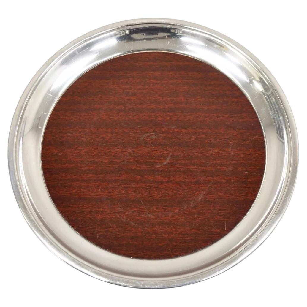 Bandeja de barra redonda de 10" de formica y chapa de plata Vintage Crescent Modern en venta