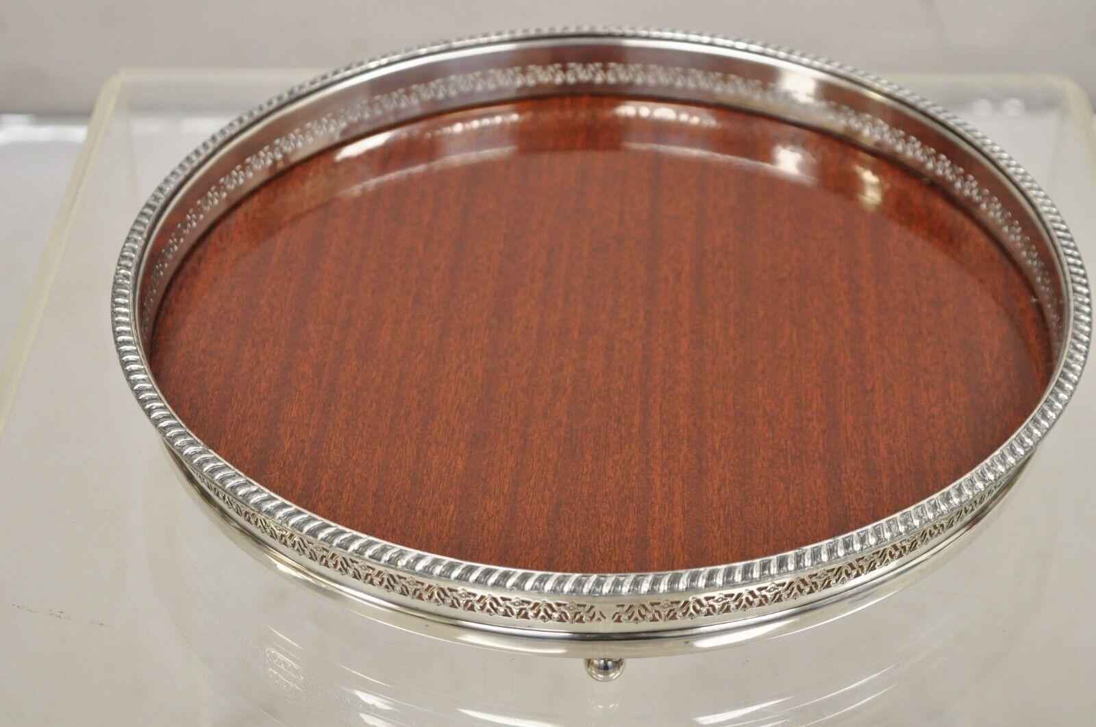 Vintage Crescent Modern Formica and Silver Plate Round Serving Bar Tray For Sale 6