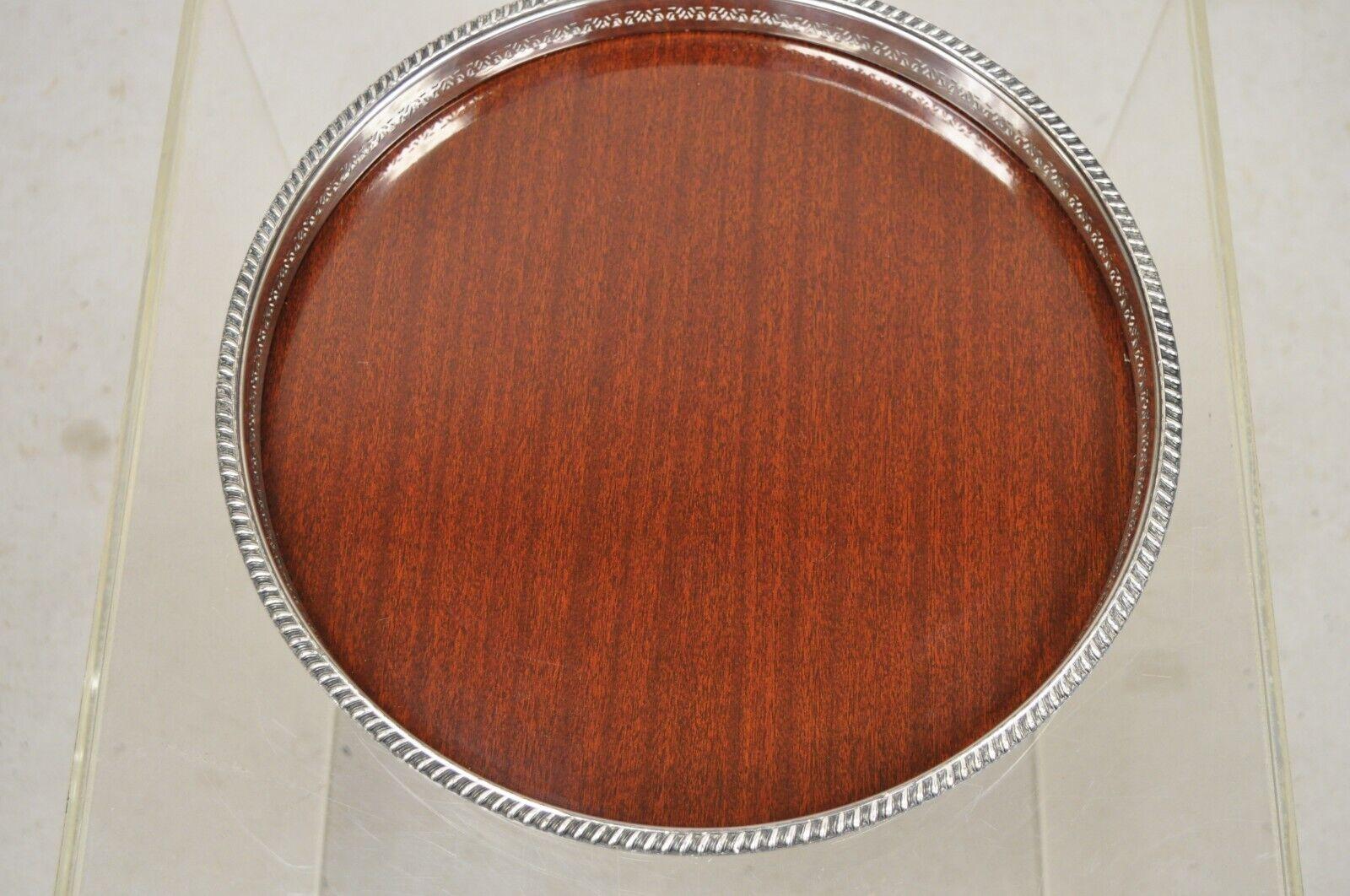 Vintage Crescent Modern Formica and Silver Plate Round Serving Bar Tray In Good Condition For Sale In Philadelphia, PA