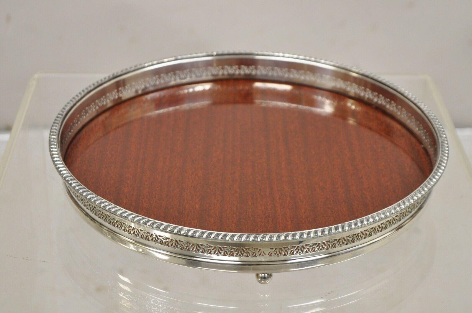 Vintage Crescent Modern Formica and Silver Plate Round Serving Bar Tray For Sale 2