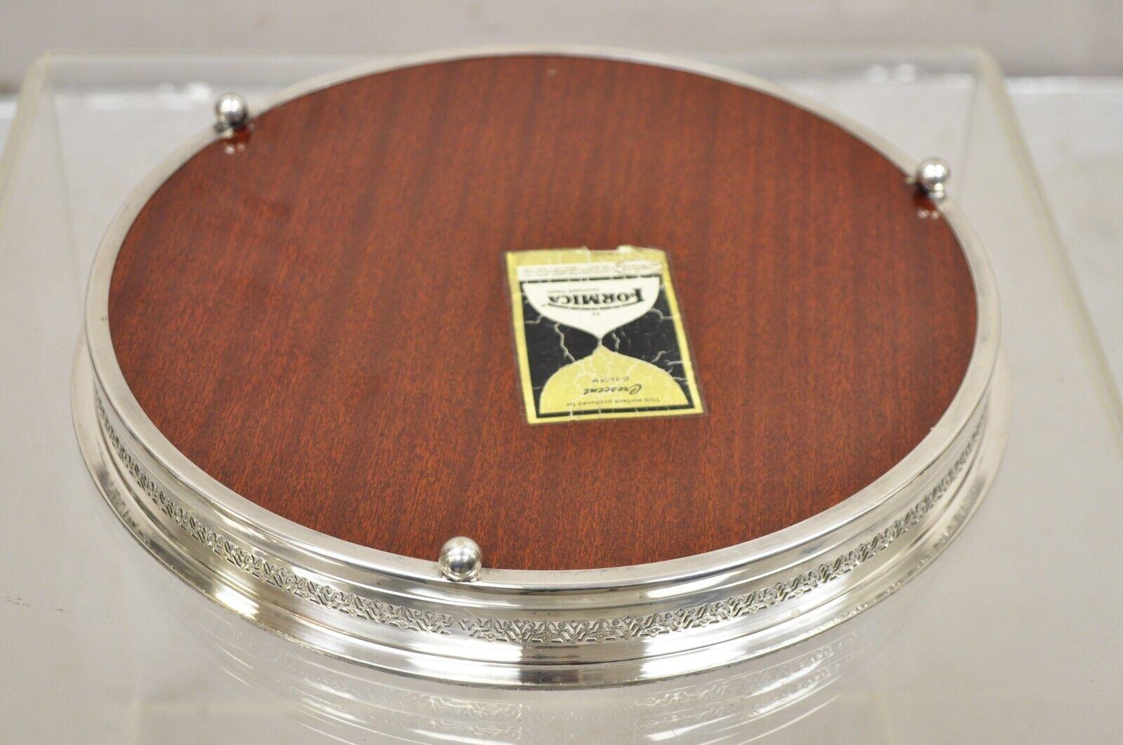 Vintage Crescent Modern Formica and Silver Plate Round Serving Bar Tray 3