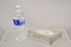 Vintage Crescent Pierced Fretwork Silver Plated Hinged Box Sectioned Glass Liner