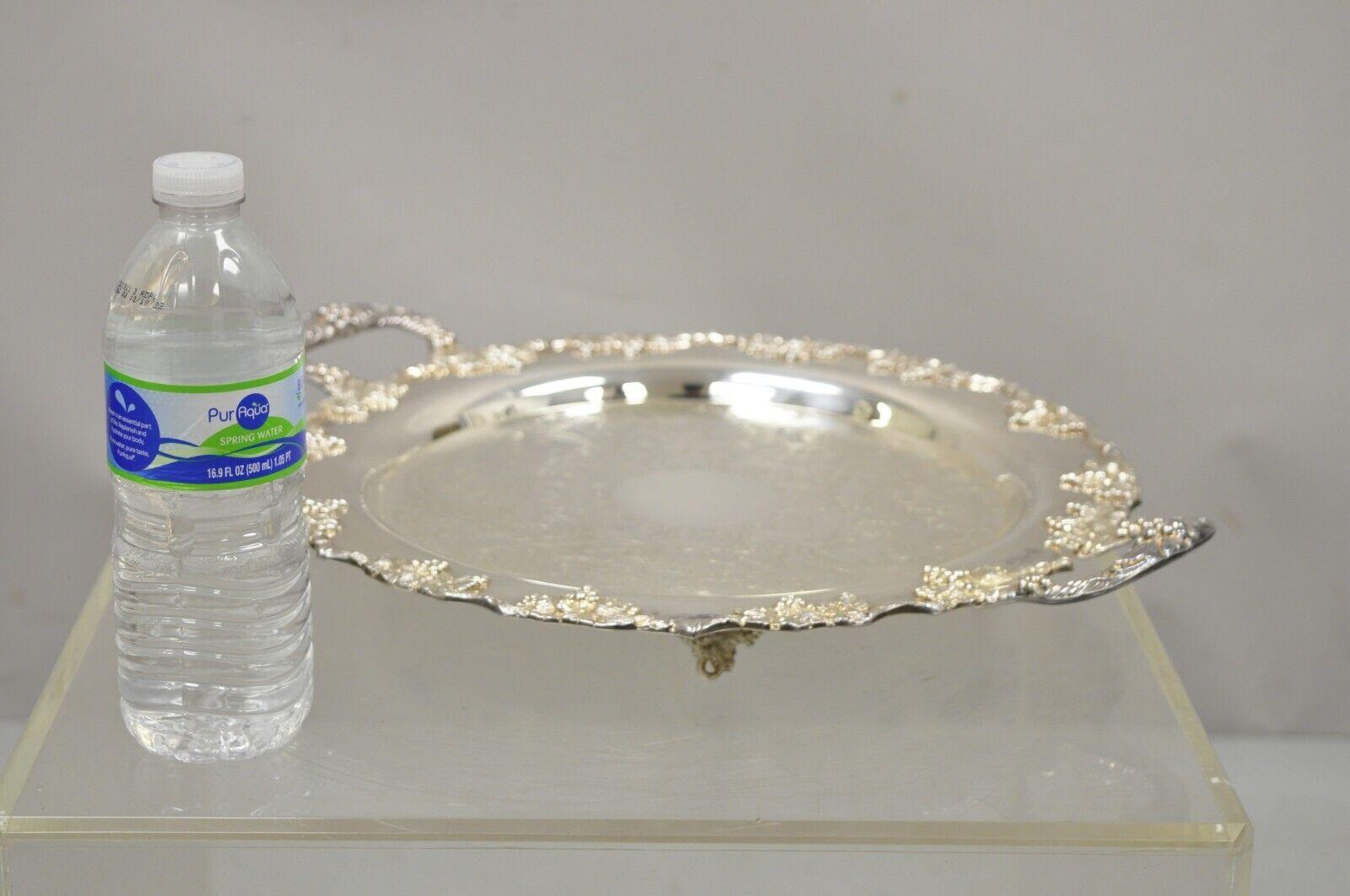 Vintage Crescent Silver Plate Grape Vine Pattern Round Platter Tray In Good Condition For Sale In Philadelphia, PA