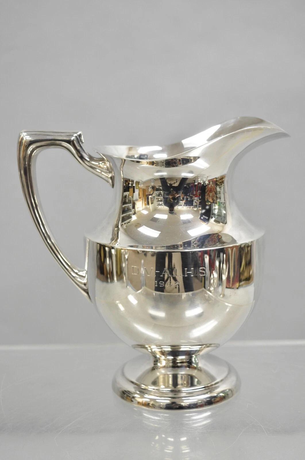 Vintage Crescent Victorian Silver Plated Bulbous Lemonade Water Pitcher Engraved For Sale 5
