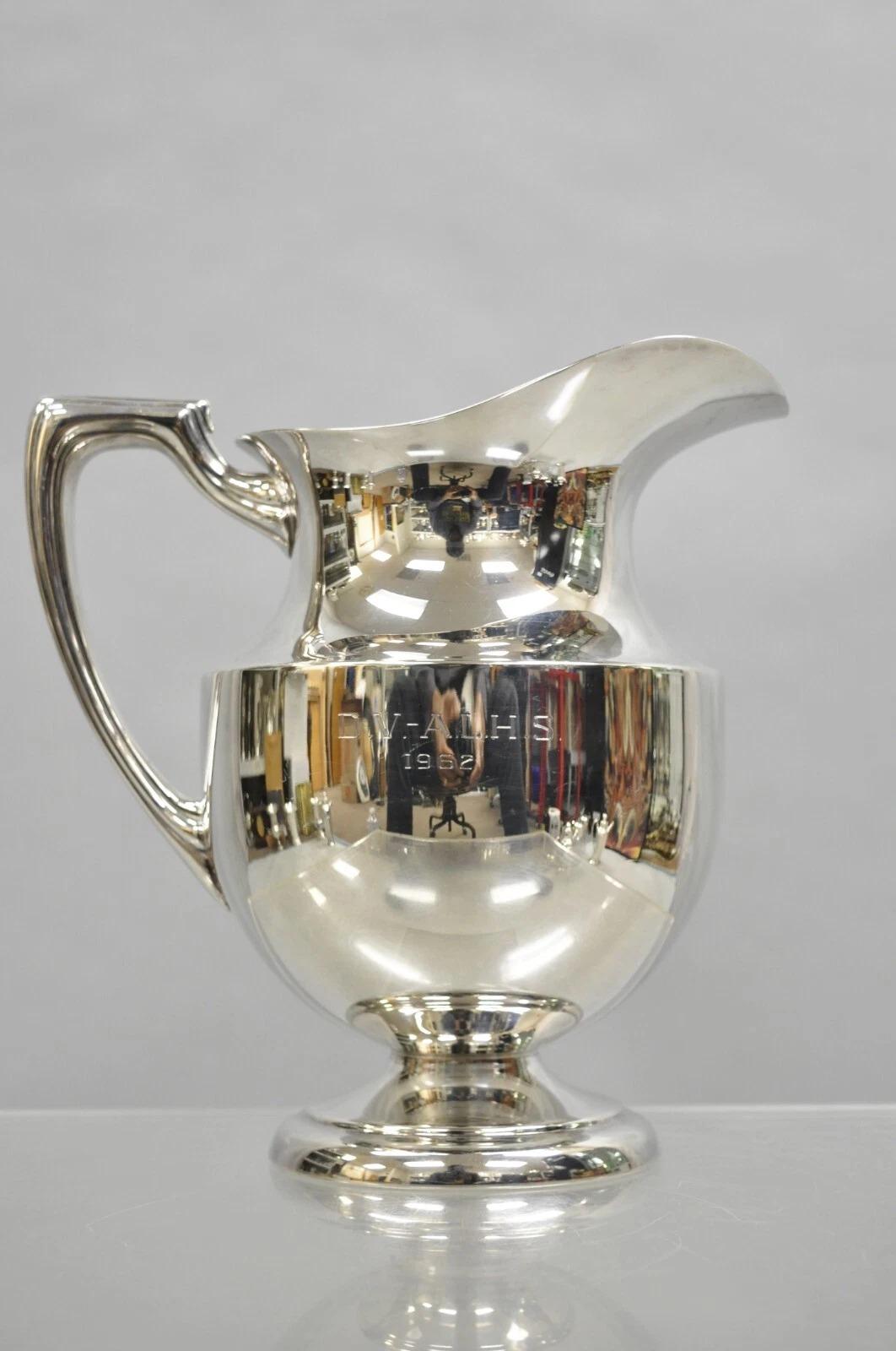 Unknown Vintage Crescent Victorian Silver Plated Bulbous Lemonade Water Pitcher Engraved For Sale