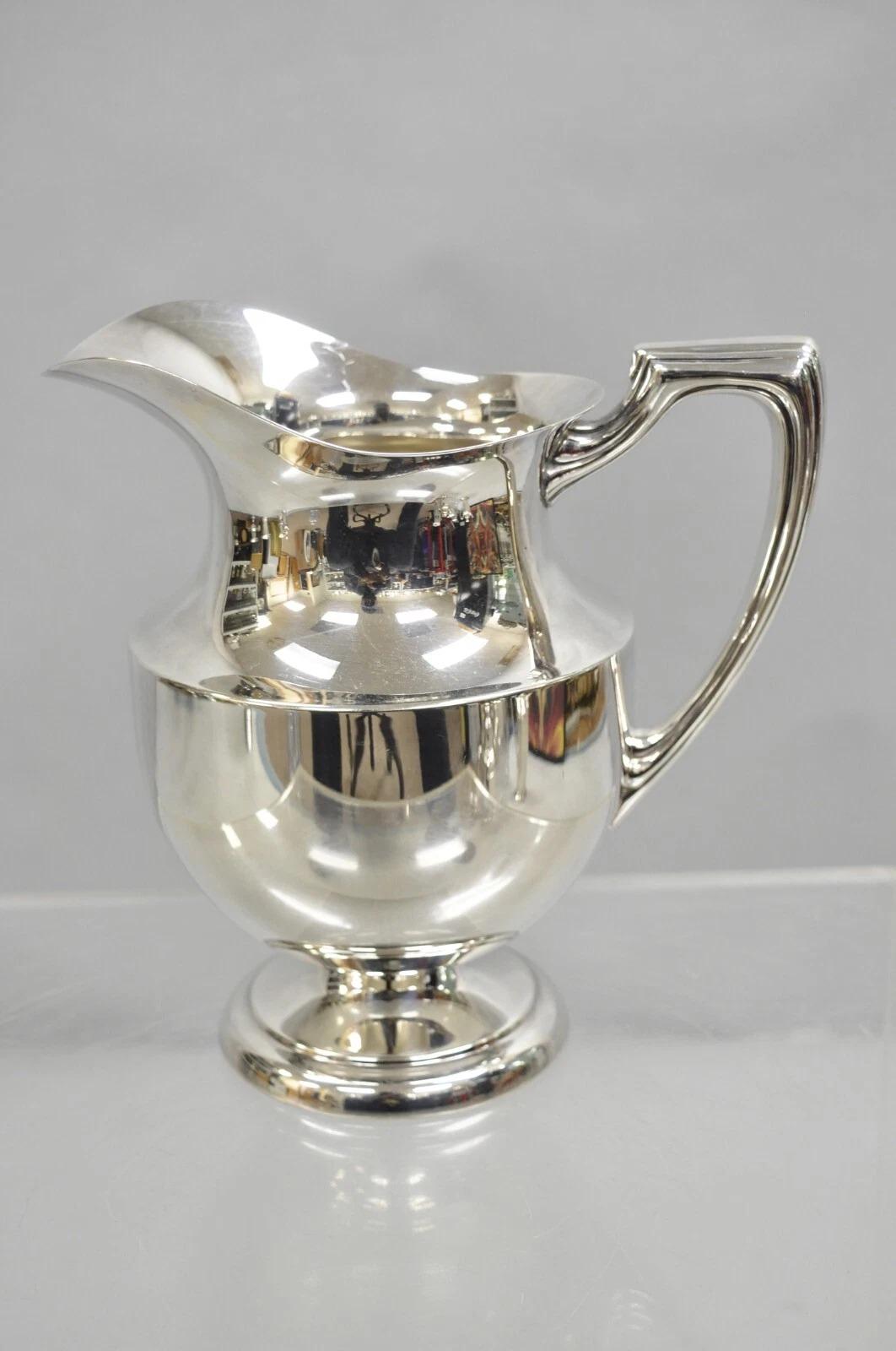 Vintage Crescent Victorian Silver Plated Bulbous Lemonade Water Pitcher Engraved For Sale 2