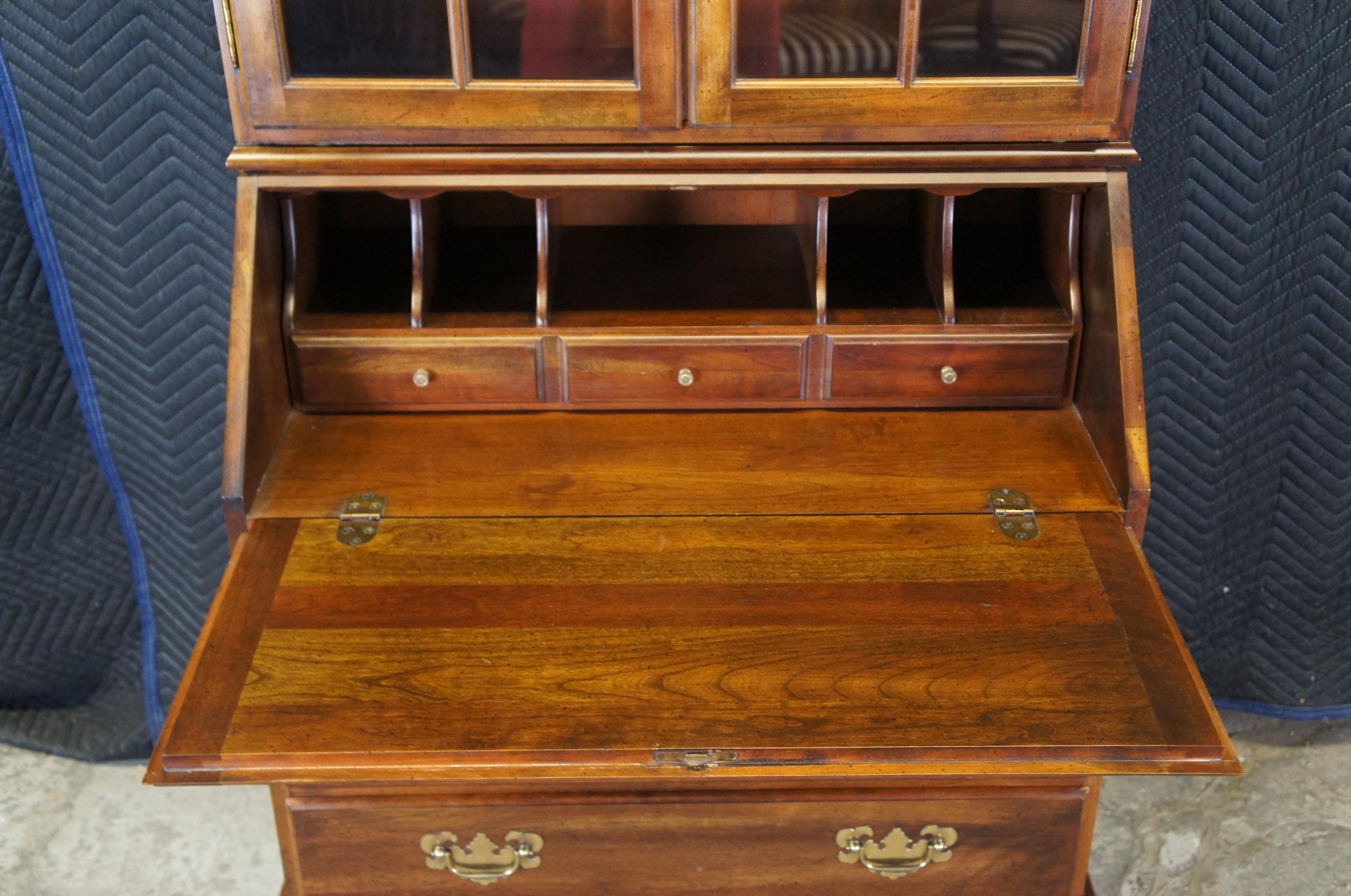 Late 20th Century Vintage Cresent Queen Anne Style Cherry Secretary Writing Desk Bookcase Bureau For Sale