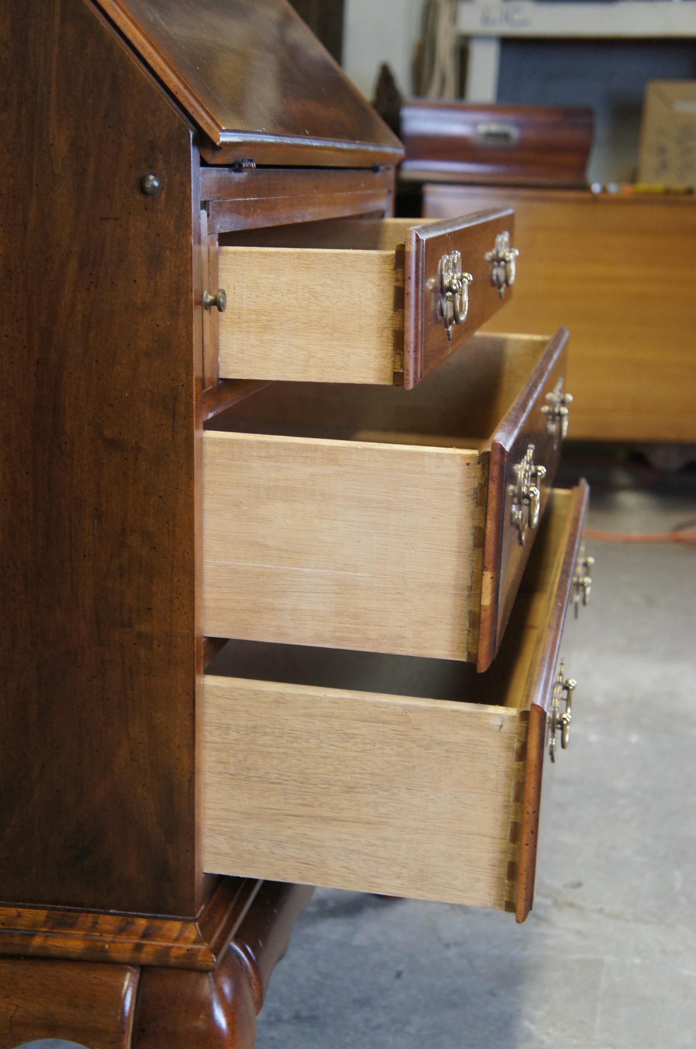 Vintage Cresent Queen Anne Style Cherry Secretary Writing Desk Bookcase Bureau For Sale 1