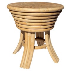 Table d'appoint vintage en bois et rotin inspirée de Crespi
