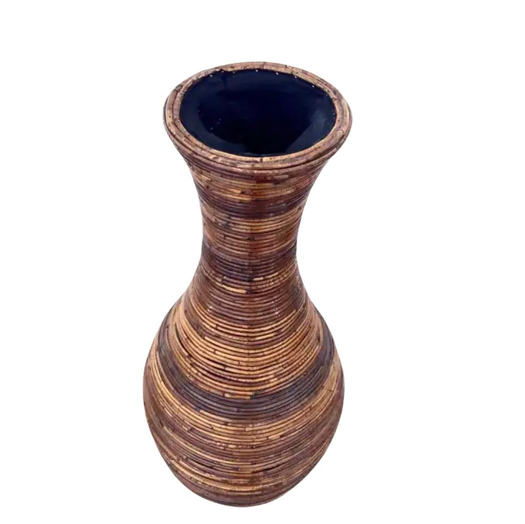 Vintage Crespi Style Pencil Reed Floor Vase In Good Condition For Sale In Bradenton, FL
