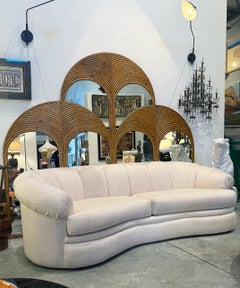 Vintage Rattan and Mirror Folding Arch Screen, 3 Panels