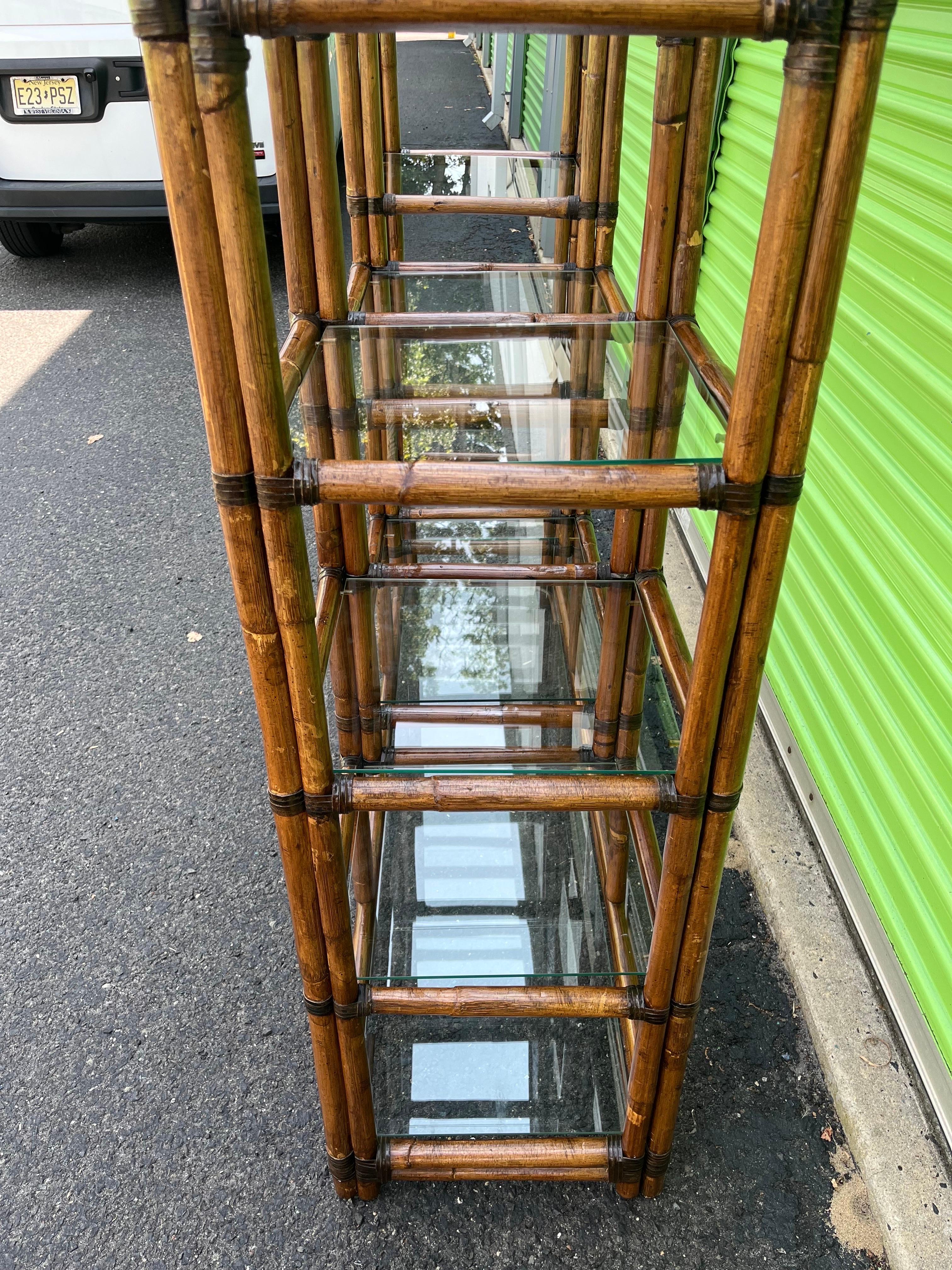 Mid-Century Modern Vintage Rattan Etagere Bookshelf For Sale