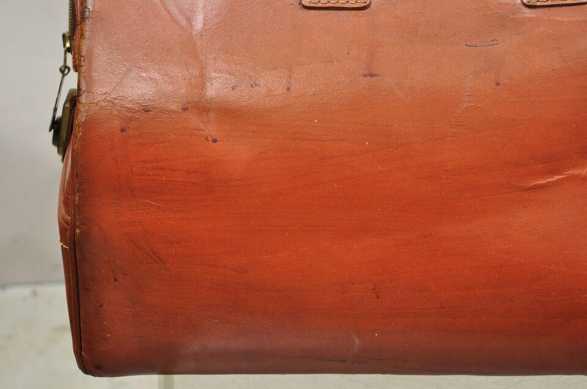 Vintage Crest Brown Leather Doctors Bag Carry on Luggage Suitcase For Sale 3