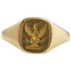 Vintage Crested Gold Signet Ring, 18 Carat Yellow, Hallmarked Birmingham, 1932