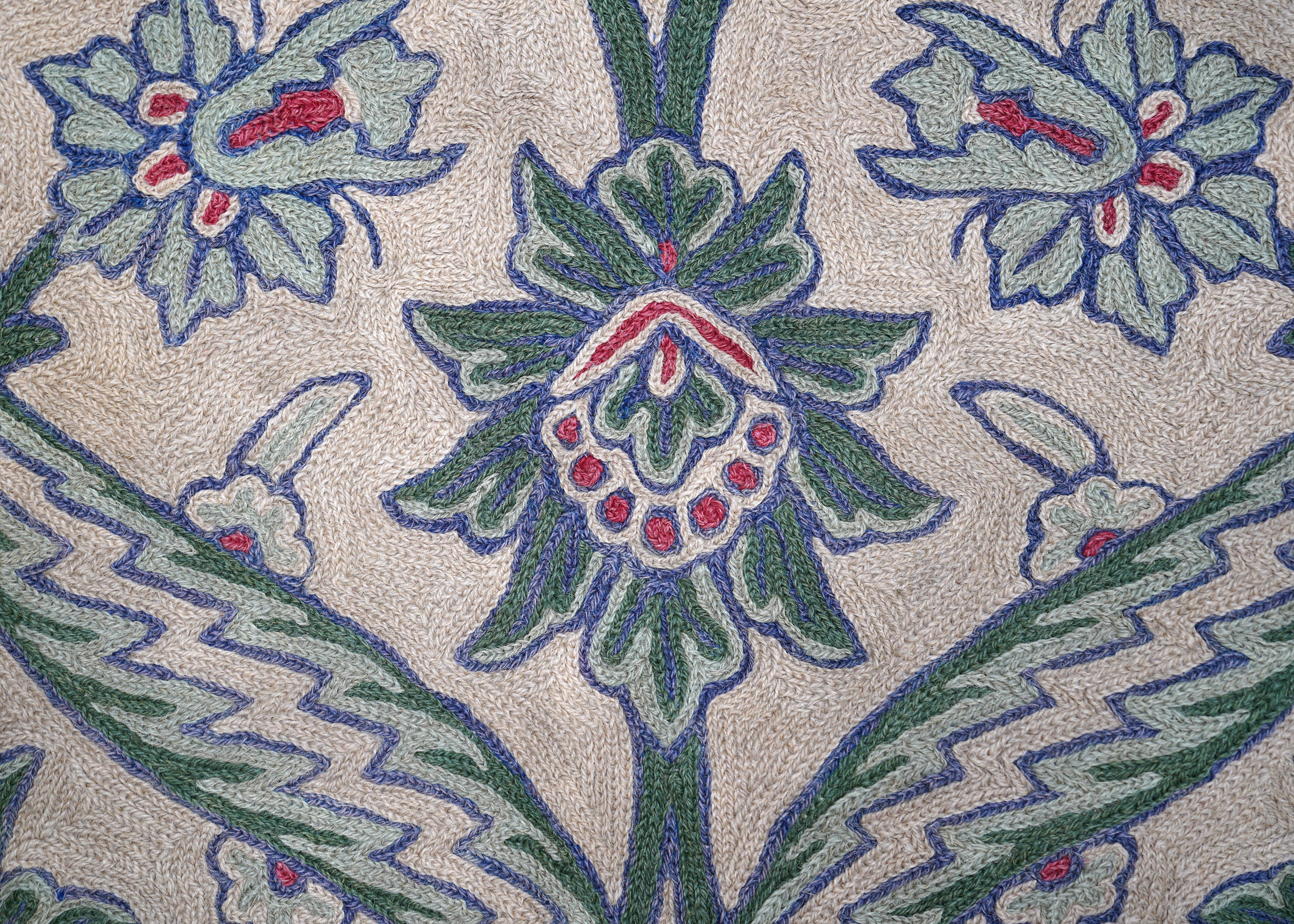 20th Century Vintage Crewelwork Flower/Floral Wall Hanging- Liberty Style - Blue, Red, Cream