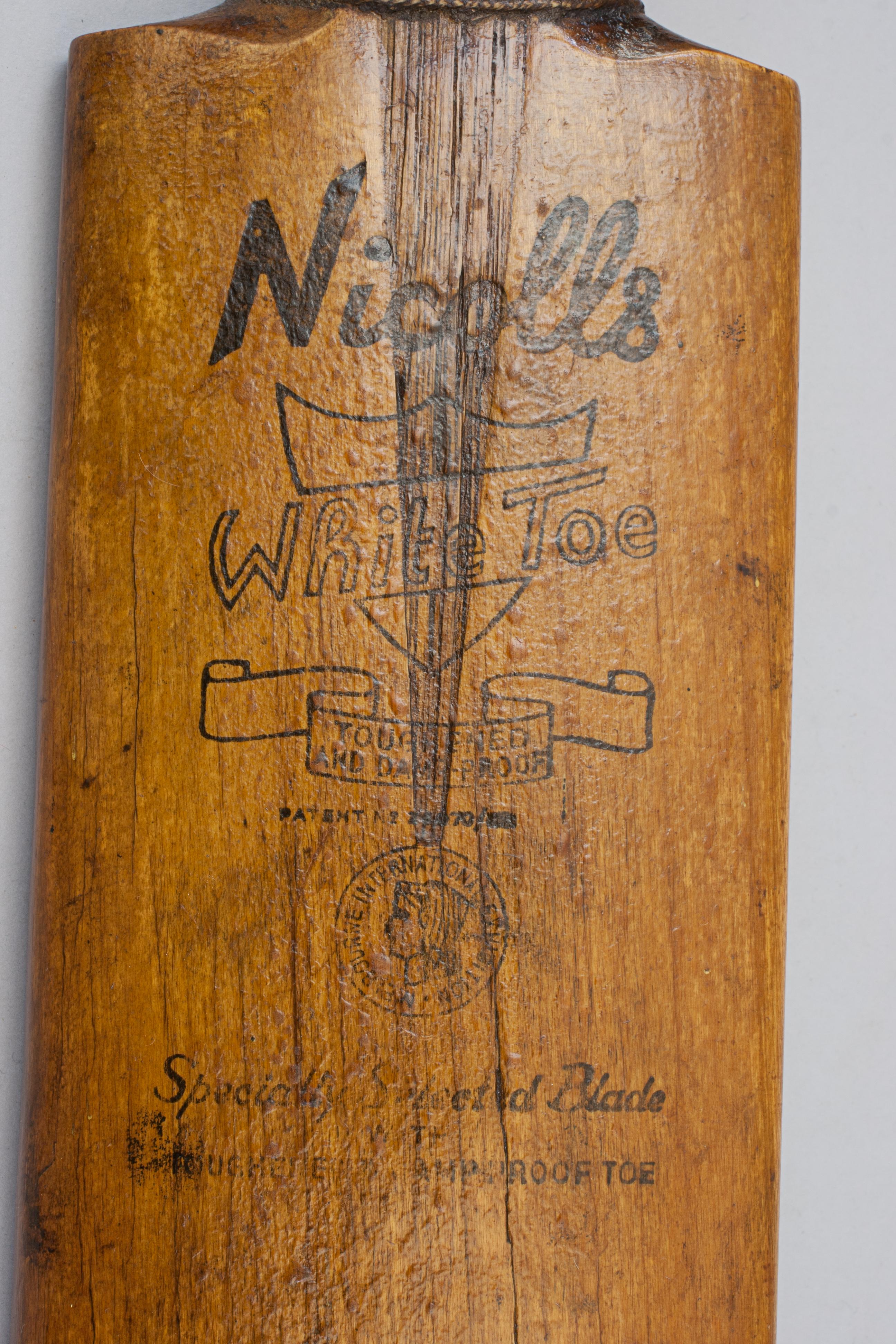 Willow  Vintage Cricket Bat, Nicolls 'White Toe' For Sale