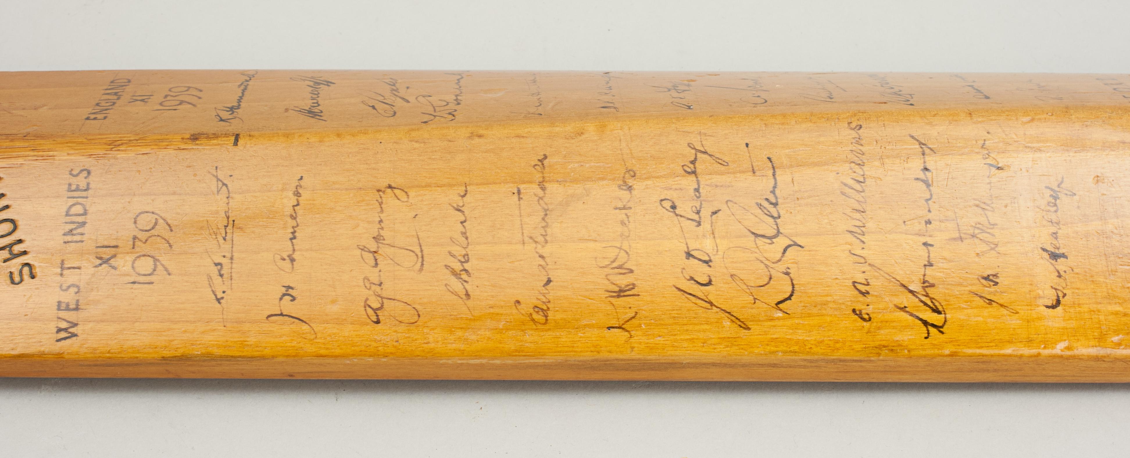 Vintage Cricket Bat Signed by 1939 West Indies v England Cricket Teams 2