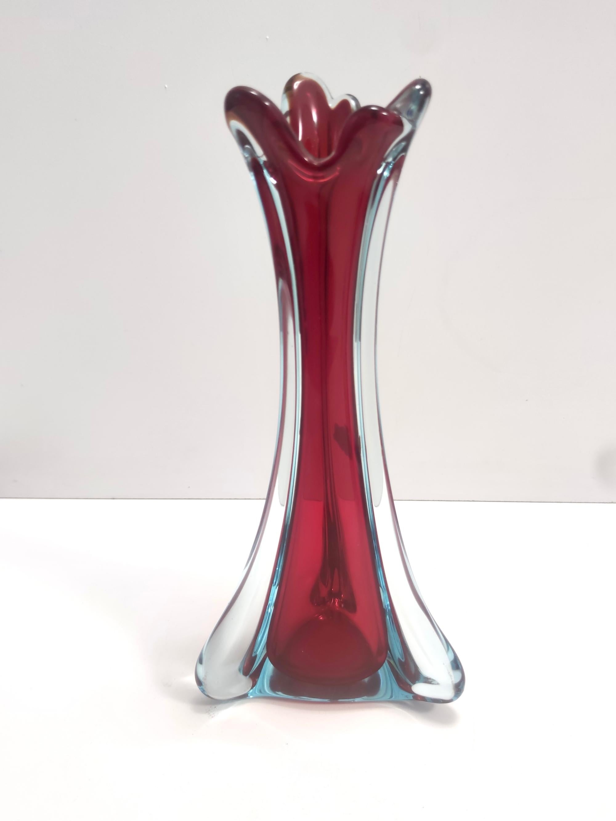 Italian Vintage Crimson and Blue  Sommerso Murano Glass Vase attr. to Flavio Poli, Italy For Sale