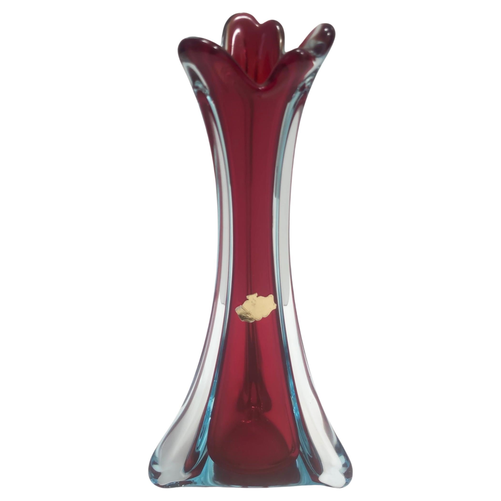 Vintage Crimson and Blue  Sommerso Murano Glass Vase attr. to Flavio Poli, Italy For Sale