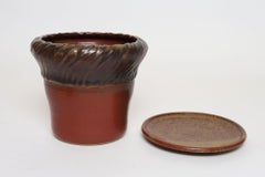 Vintage Crimson and Slate Studio Ceramic Planter with Saucer by Deanna Nichols