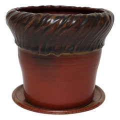 Vintage Crimson and Slate Studio Ceramic Planter with Saucer by Deanna Nichols