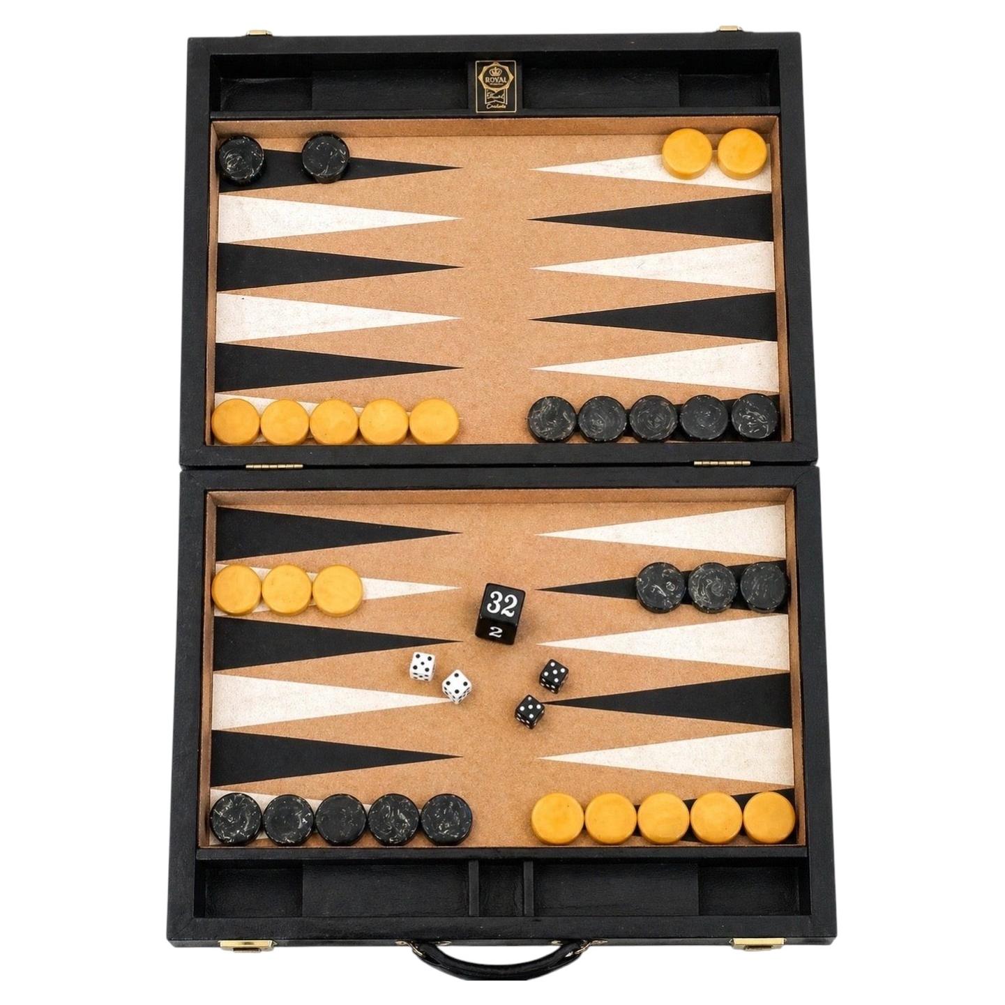 Vintage Crisloid “Royal Brand” Oversized Bakelite Backgammon Set in Attache Case