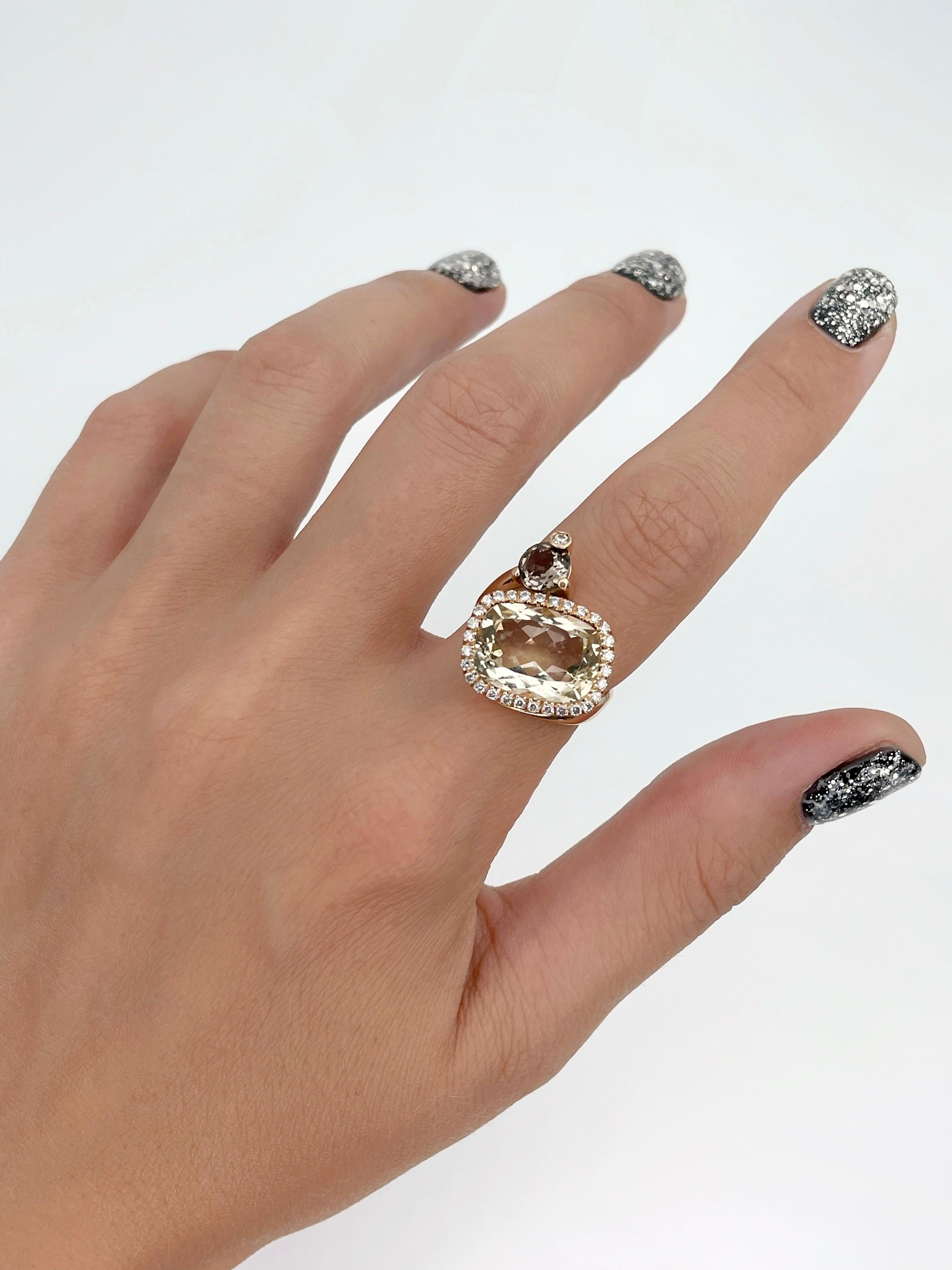 Vintage Criso Italia Citrin Rauchquarz 18K Gelbgold Cocktail Ring 2