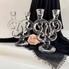 Vintage CRISTAL de VANNES Lead Crystal Double Candle Holders Made In France 1950