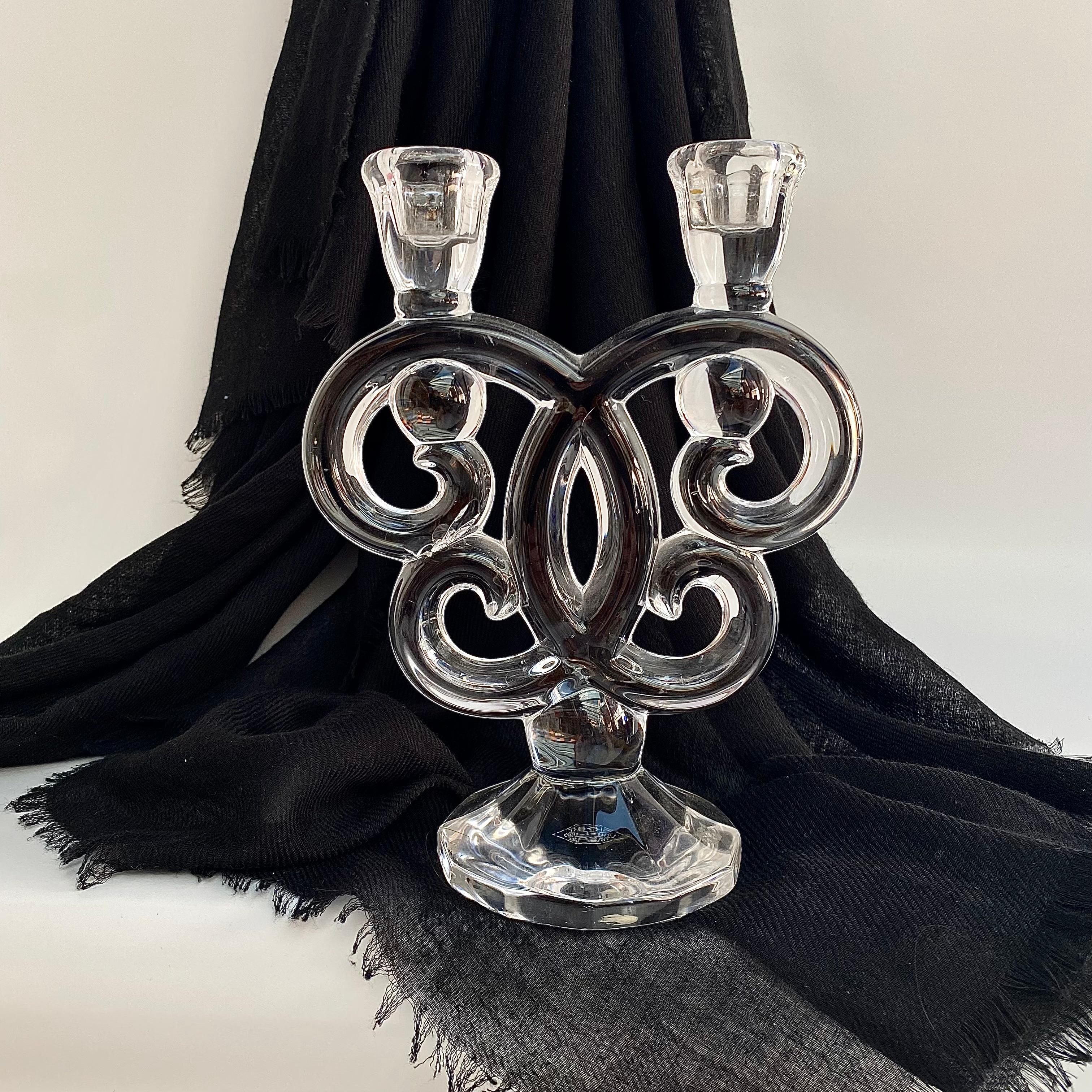 Français Vintage CRISTAL de VANNES Bougeoirs doubles en cristal de plomb fabriqués en France 1950 en vente