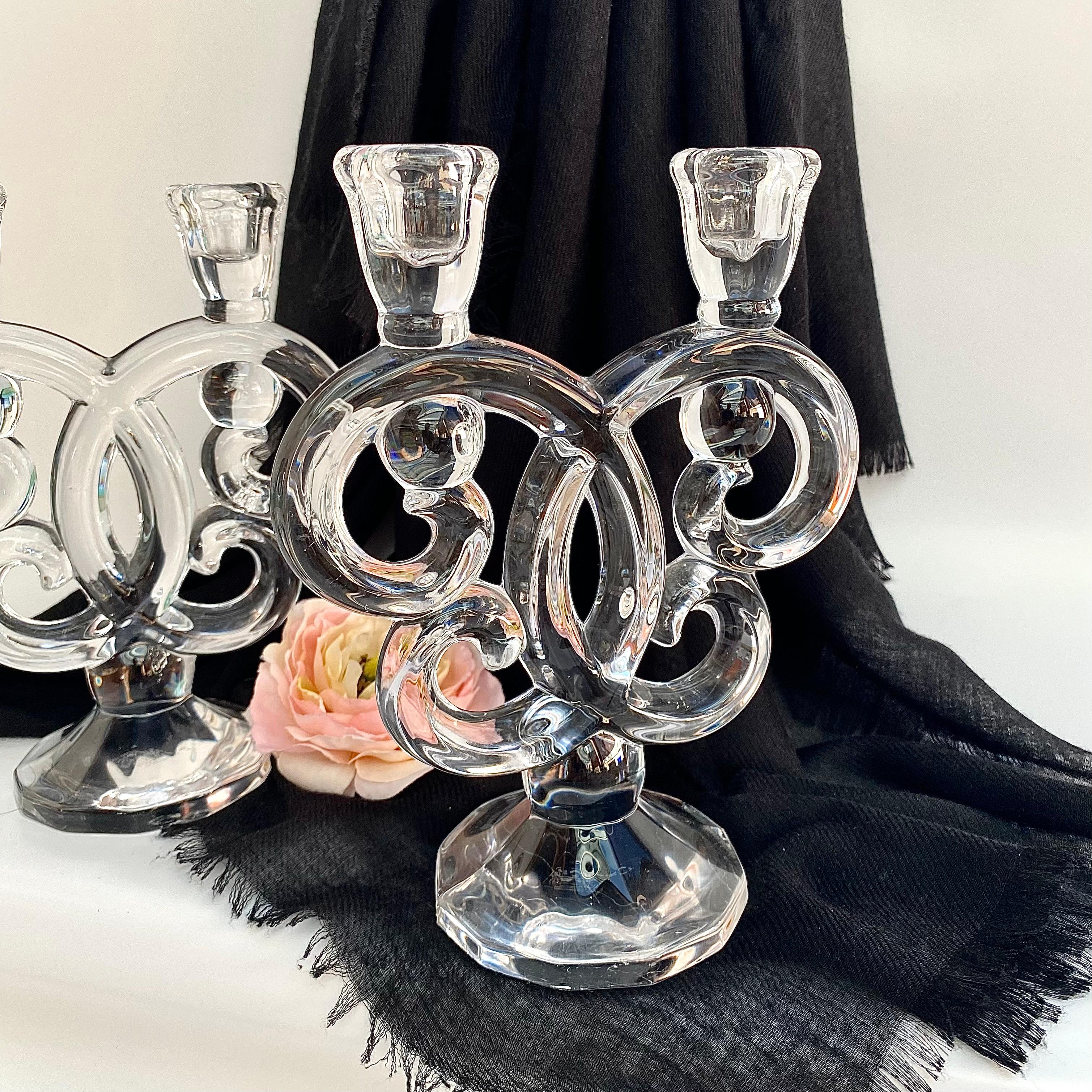 Vintage CRISTAL de VANNES Bougeoirs doubles en cristal de plomb fabriqués en France 1950 Excellent état - En vente à Bastogne, BE