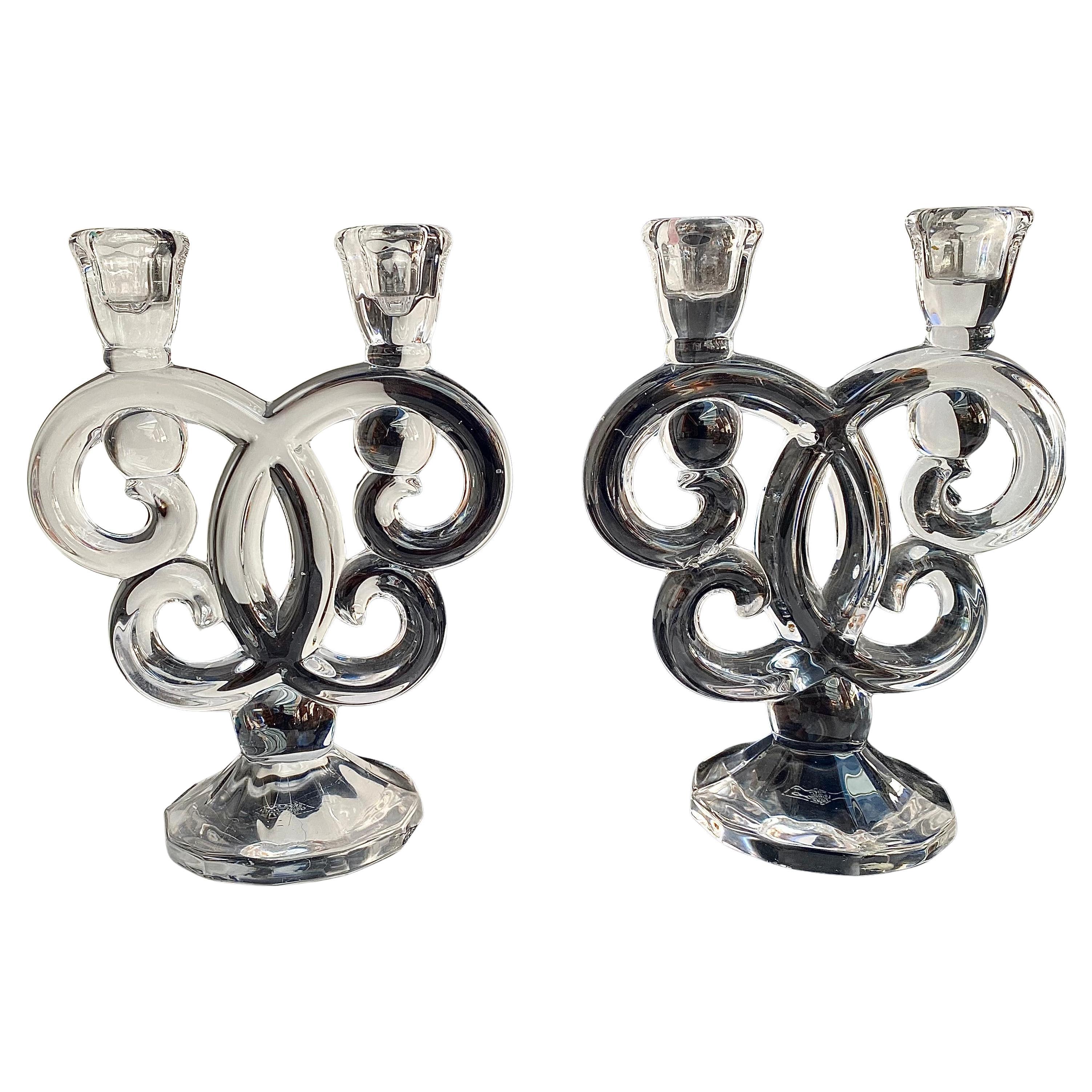 Vintage CRISTAL de VANNES Bougeoirs doubles en cristal de plomb fabriqués en France 1950 en vente
