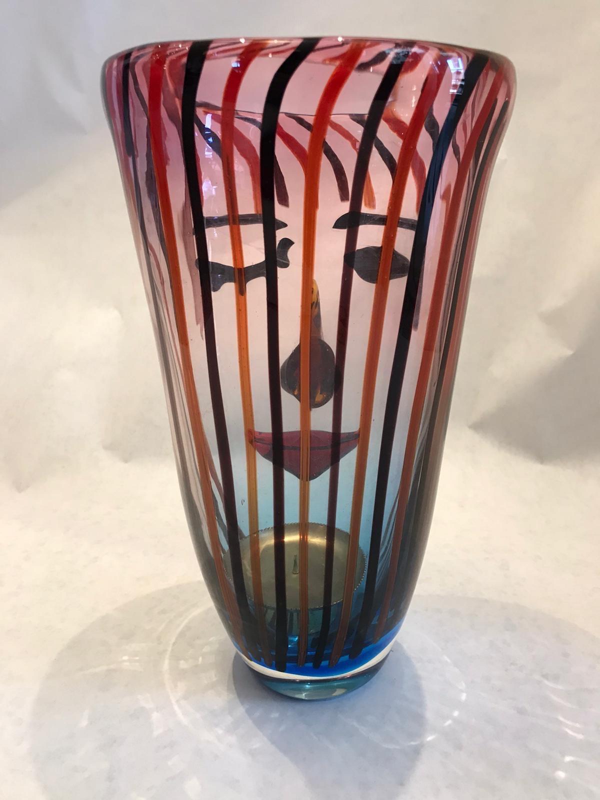 Mid-Century Modern Vintage Cristalleria Stile D'arte Figural Murano Glass Vase