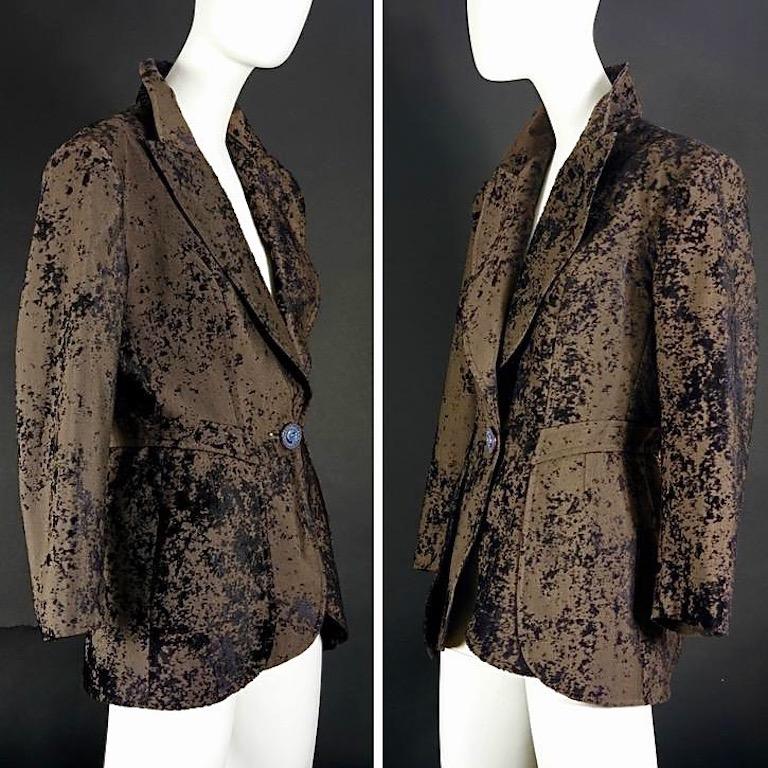 Black Vintage CRISTIAN LACROIX Jeweled Burnout Velvet Blazer Jacket For Sale