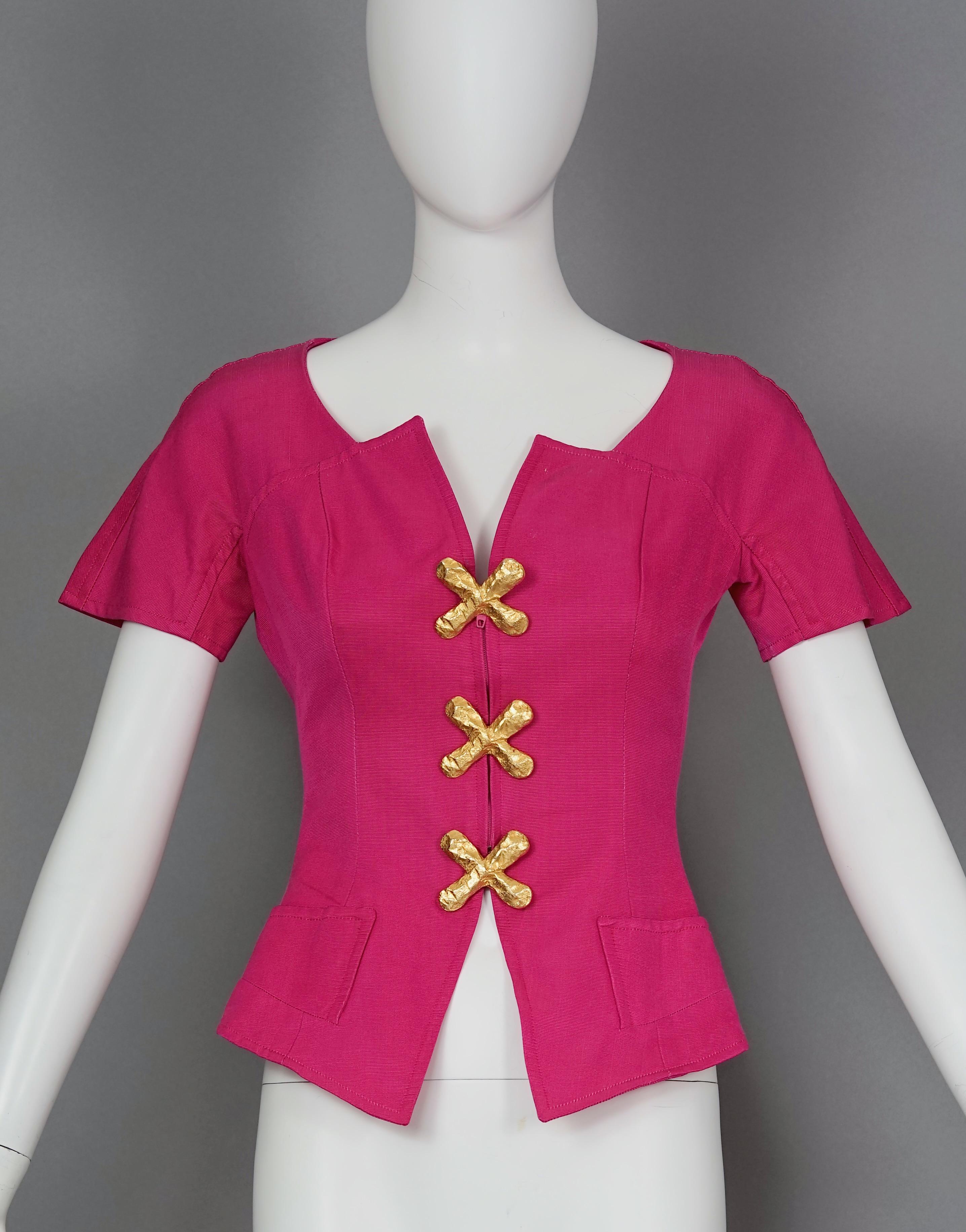 Women's Vintage CRISTIAN LACROIX Jewelled Fuchsia Pink Blouse Top For Sale