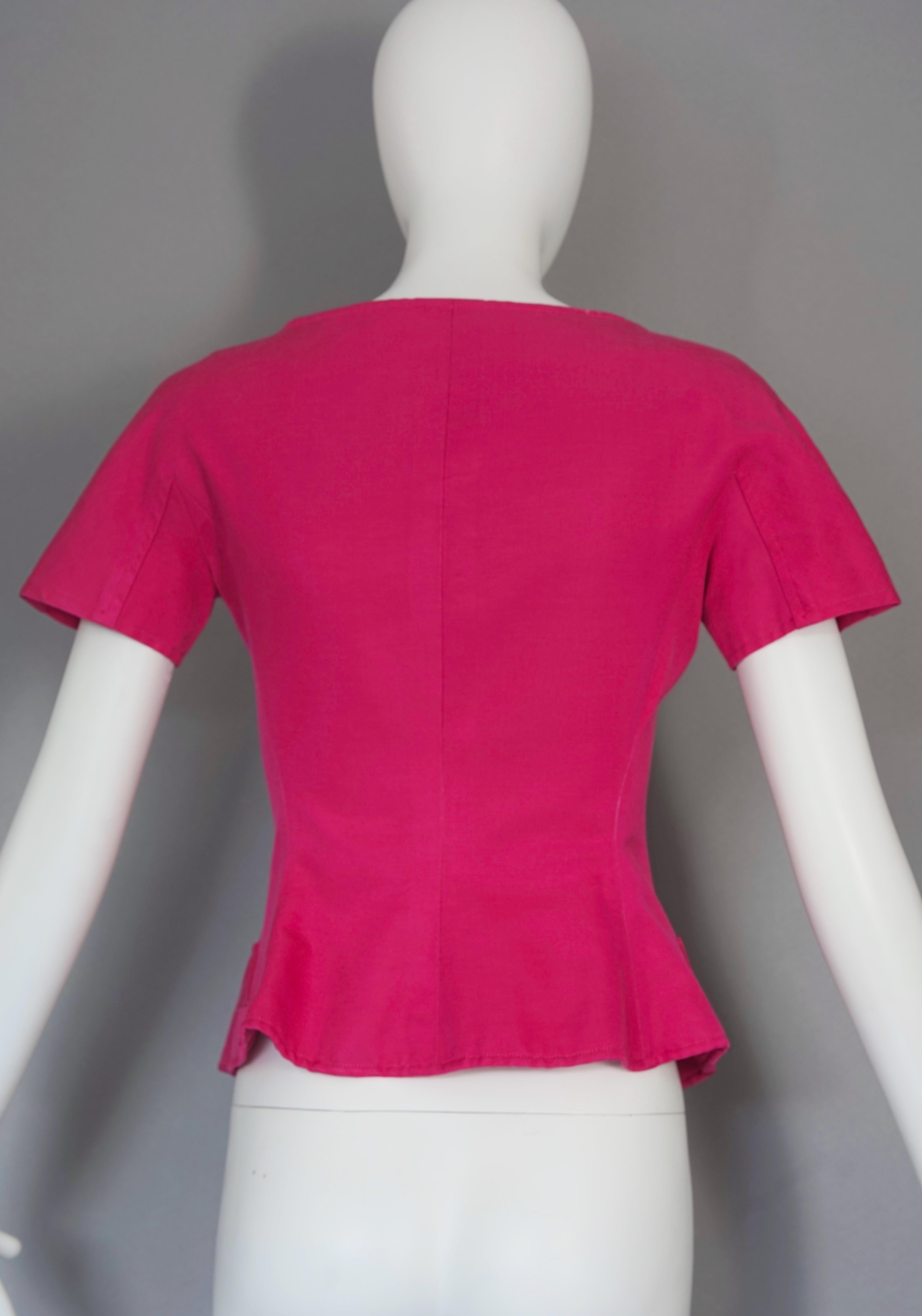 Vintage CRISTIAN LACROIX Jewelled Fuchsia Pink Blouse Top For Sale 1