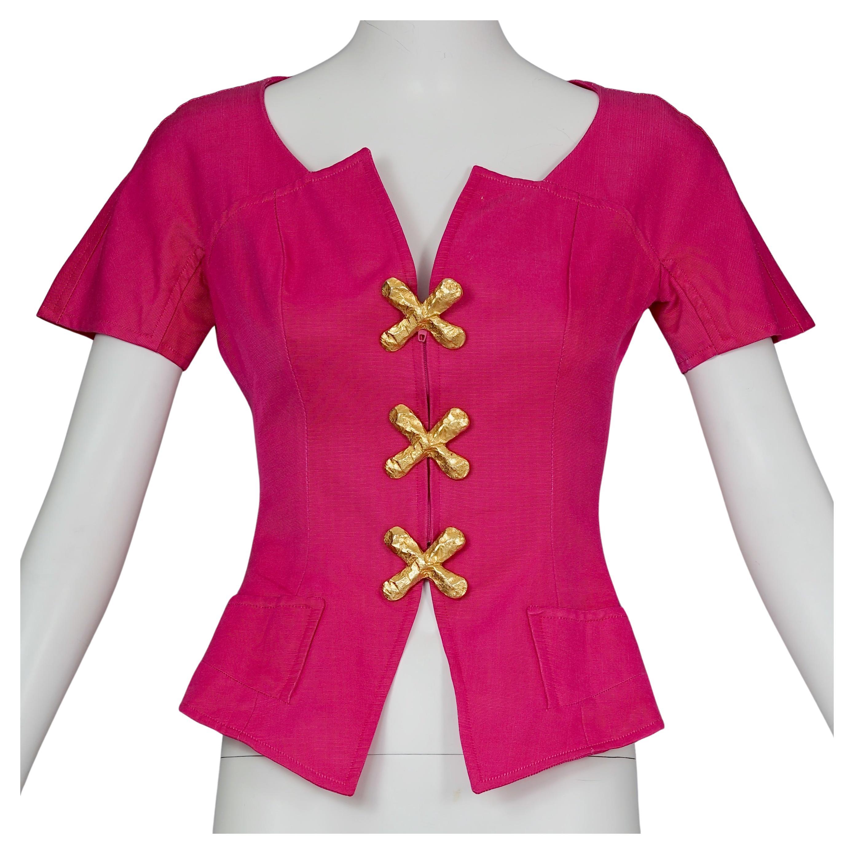 Vintage CRISTIAN LACROIX Jewelled Fuchsia Pink Blouse Top For Sale