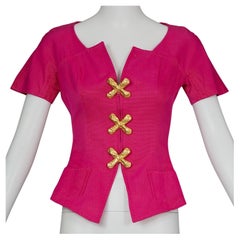 Vintage CRISTIAN LACROIX Jewelled Fuchsia Pink Blouse Top