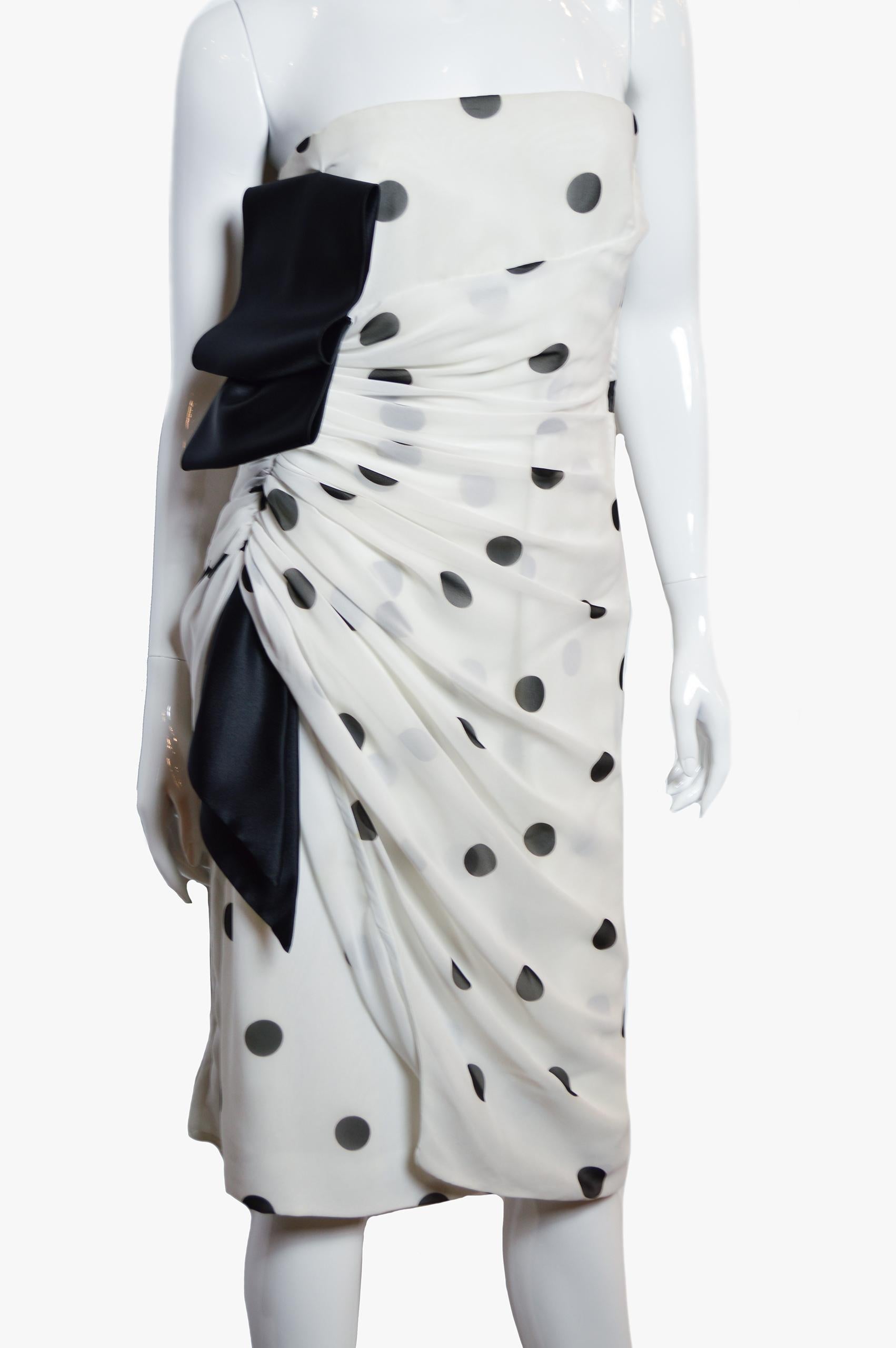 Gray Vintage Cristies Polka Dot Strapless Dress, 1980s For Sale