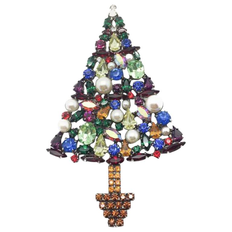 Vintage Cristobal Large Crystal Christmas Tree Brooch